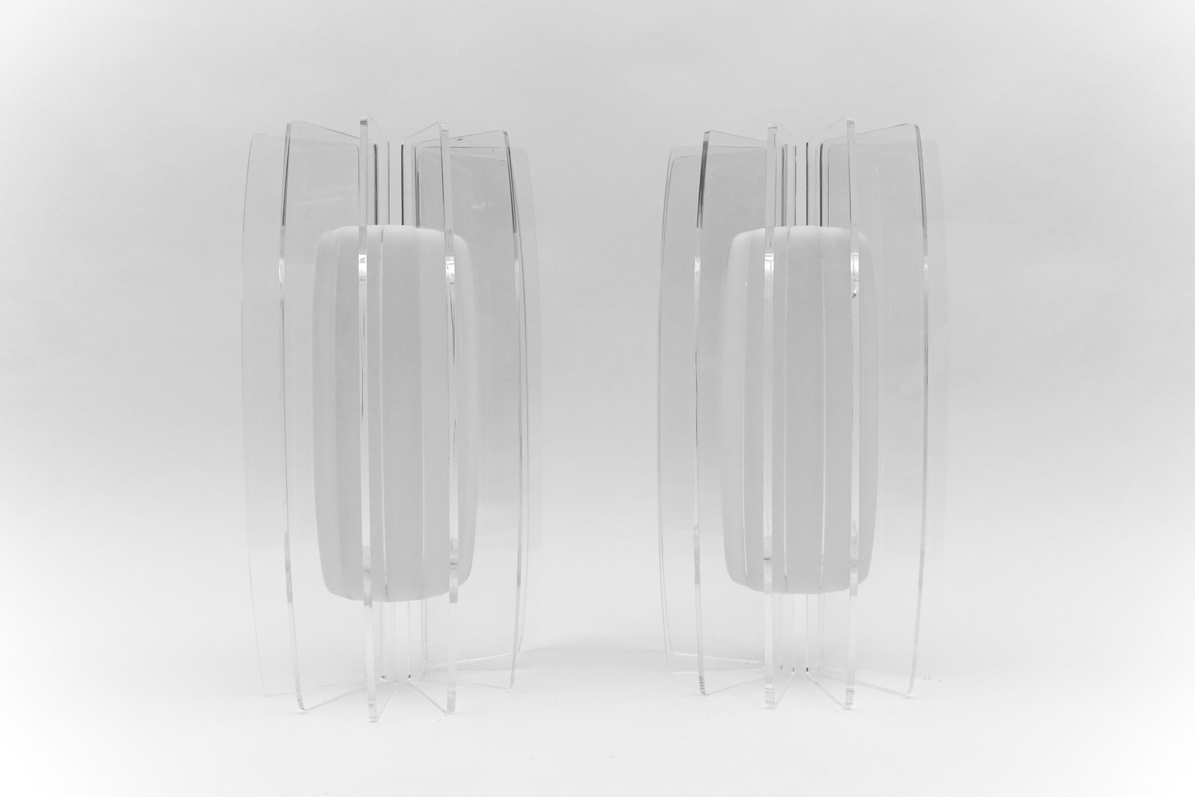 Mid-Century Modern Pair of Awesome Large Acrylic Fan Wall Lamps, 1960s   For Sale