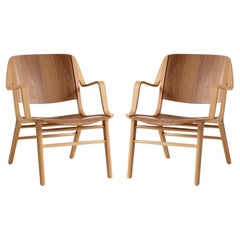 Pair of AX Lounge Chairs-HM11-Lacquered Oak & Walnut, by Hvidt & Mølgaard for &T