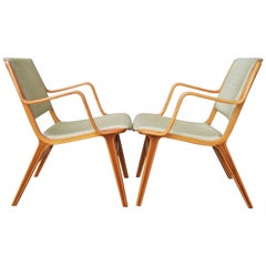 Axe or Ax Chairs by Hvidt & Molgaard-Nielsen in Beech with Mahogany Inlays, Pair