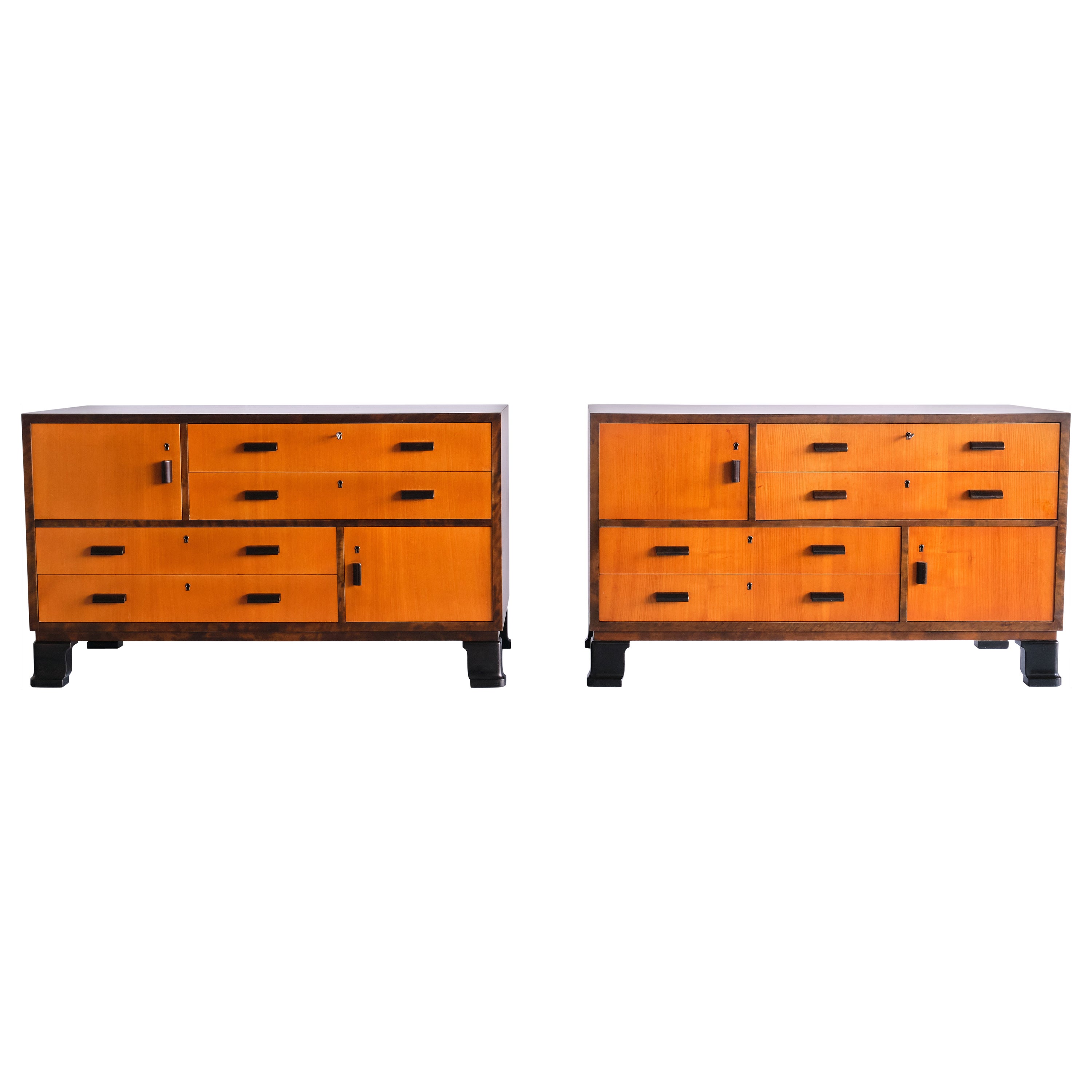 Pair of Axel Larsson Sideboards in Elm and Birch, SMF Bodafors, Sweden, 1940s