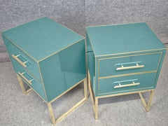 Pair of Azure Bedside Tables, Solid Wood and Brass Edges, 1950s style Available