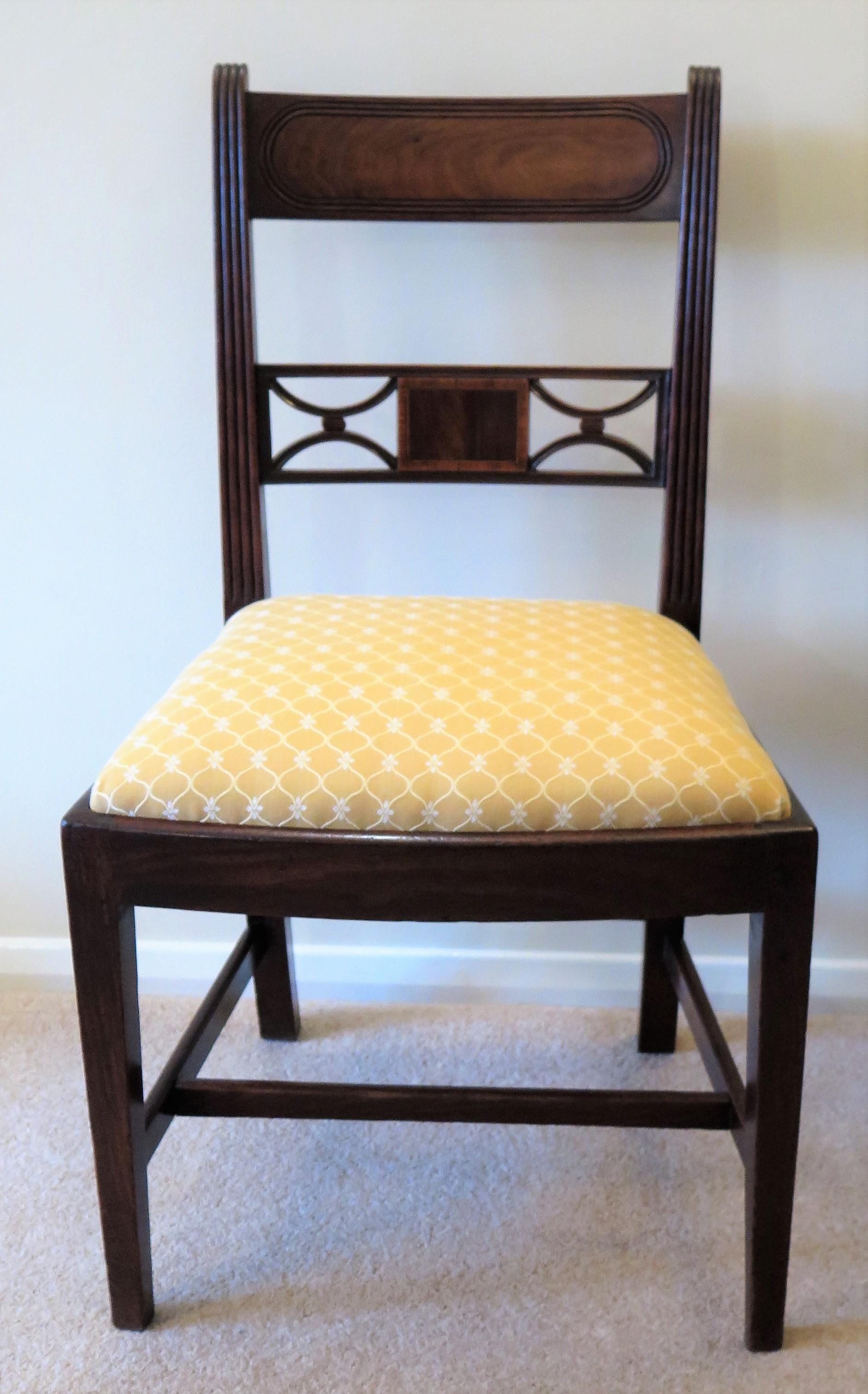 18th C. PAIR Georgian Sheraton Period Dining Chairs Carved Inlaid Walnut 3