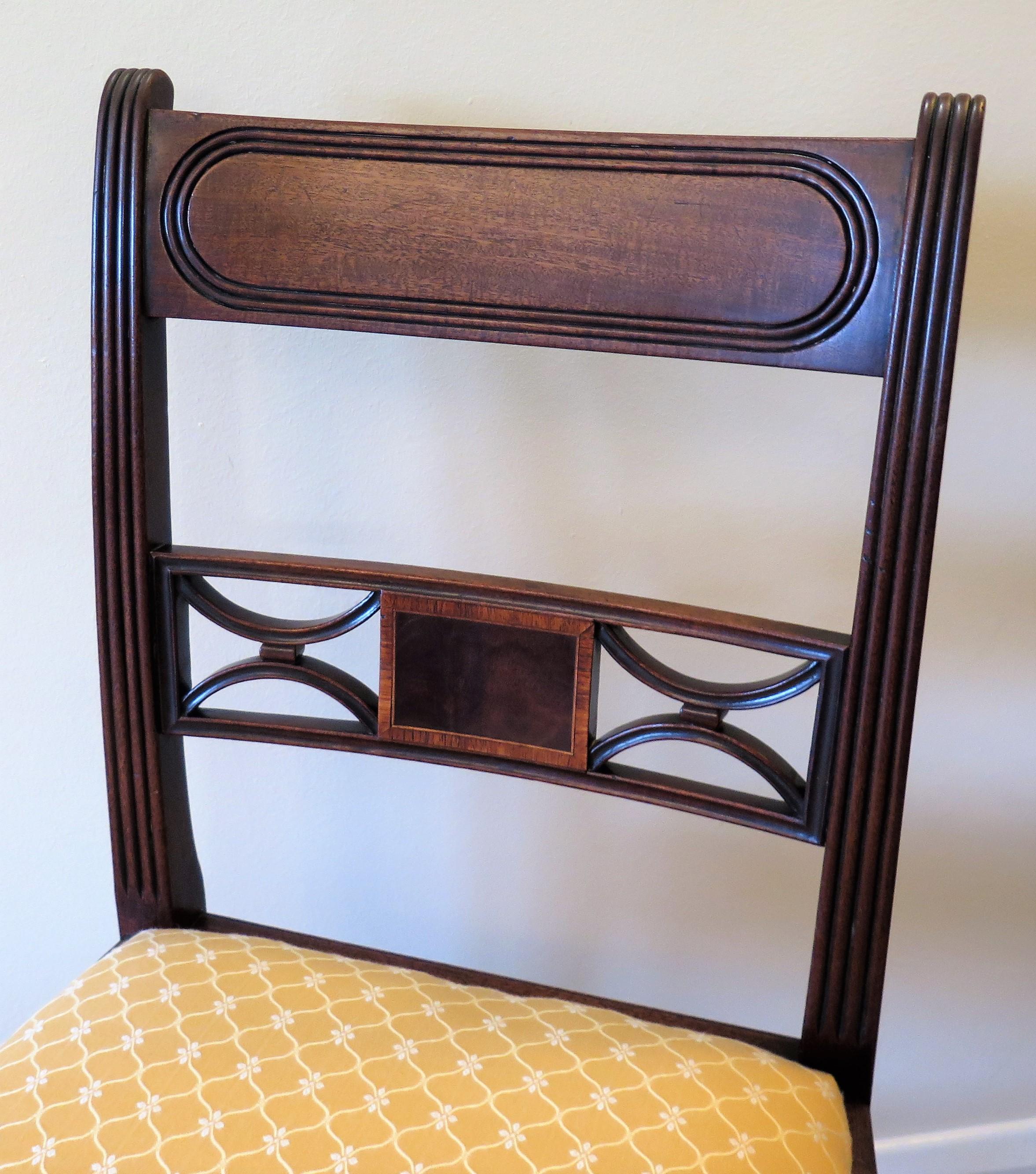 18th C. PAIR Georgian Sheraton Period Dining Chairs Carved Inlaid Walnut 9