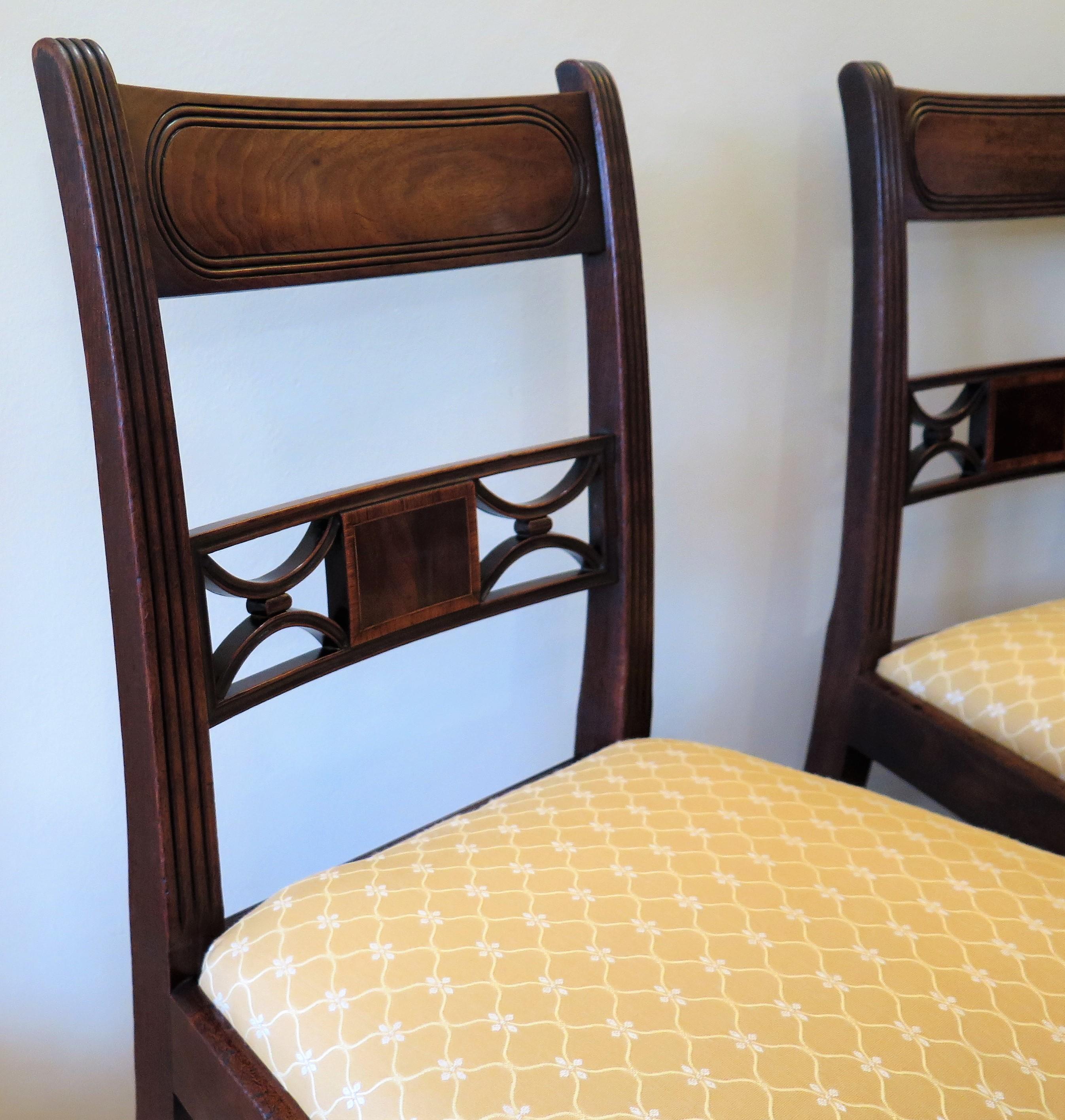 18th Century 18th C. PAIR Georgian Sheraton Period Dining Chairs Carved Inlaid Walnut