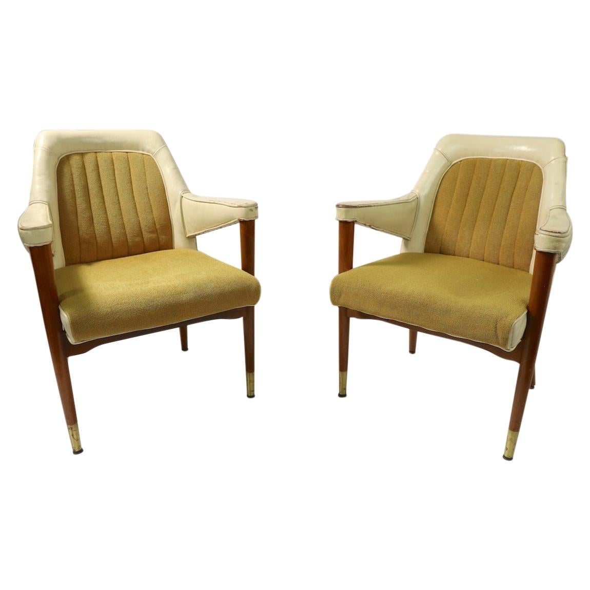 Pair of B L Marble Chair Company Leather Mid Century Desk Office Armchairs