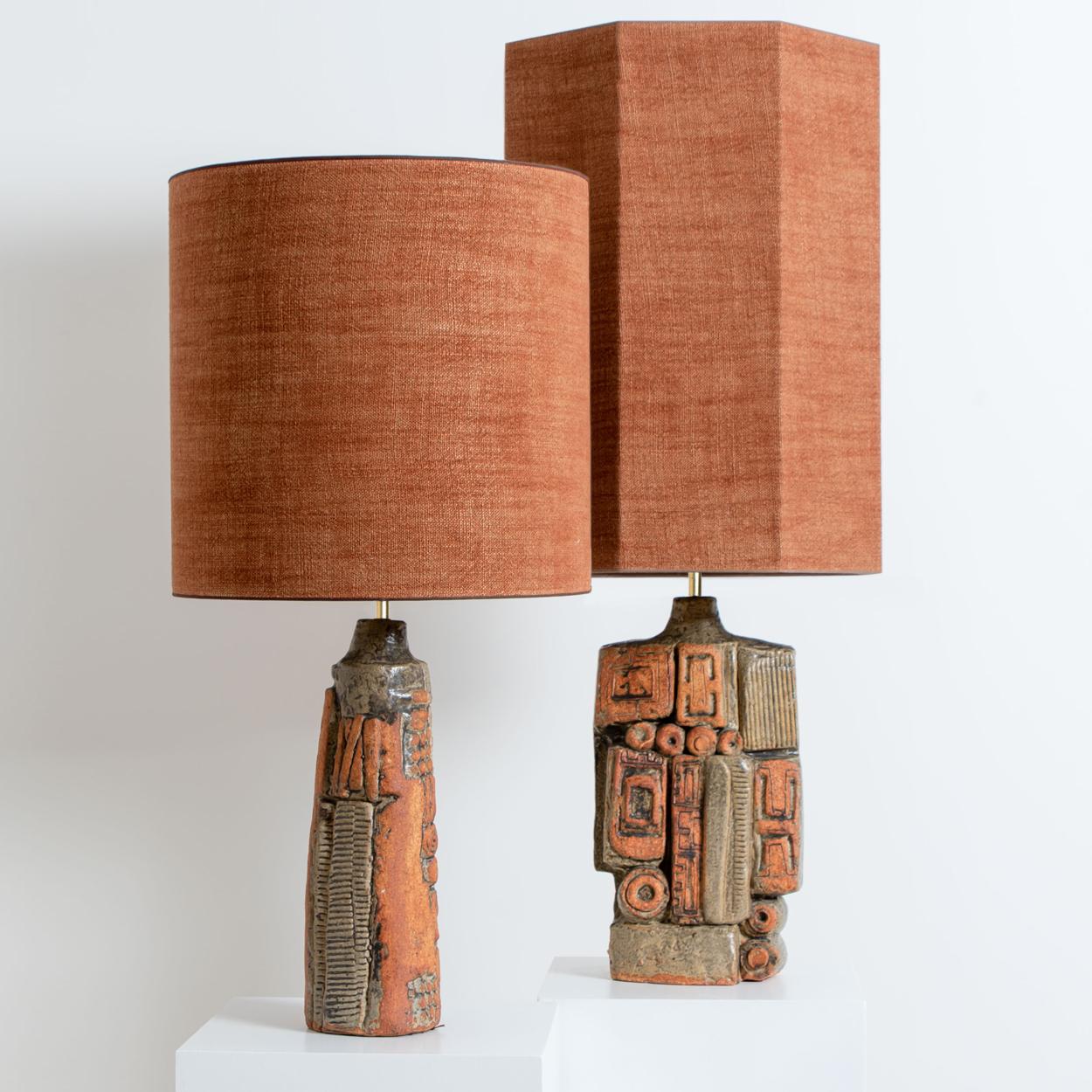 Pair of B. Rooke Ceramic Lamp with Custom Made Lampshade René Houben 1