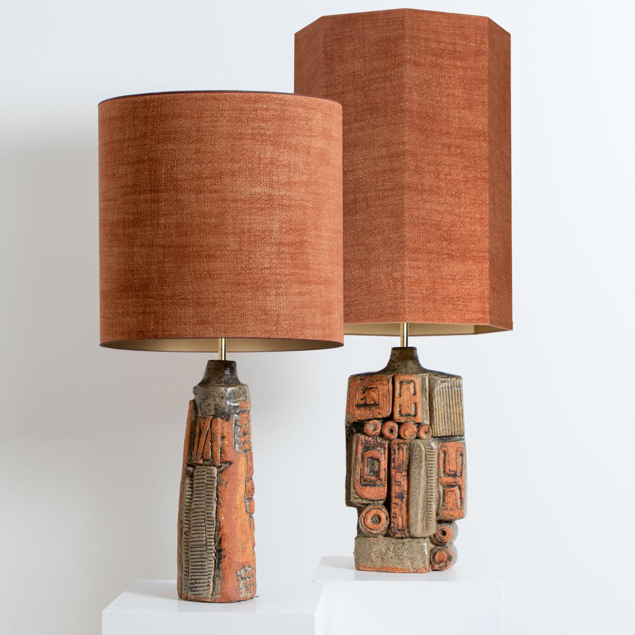 Mid-Century Modern Pair of B. Rooke Ceramic Lamp with Custom Made Lampshade René Houben