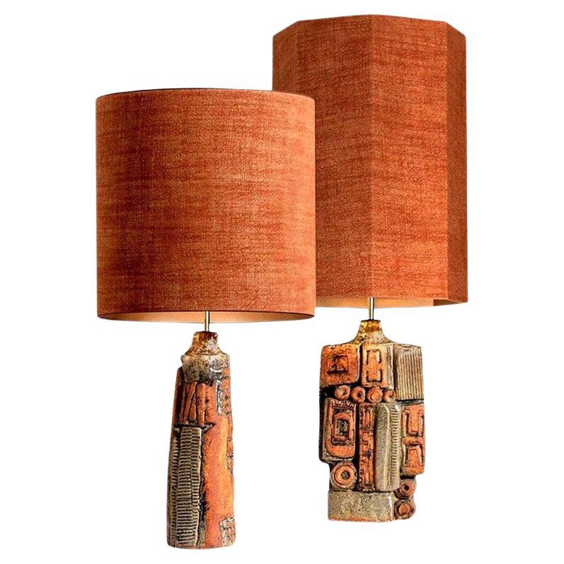 Pair of B. Rooke Ceramic Lamp with Custom Made Lampshade René Houben For Sale