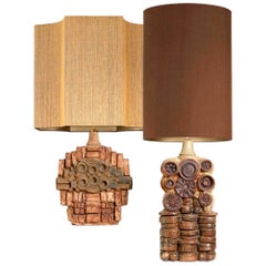 Pair of B. Rooke Ceramic Table Lamps with Custom Made Lampshade by René Houben