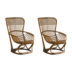Pair of B4 Armchairs in Wicker and Bamboo by Tito Agnoli, 1970s