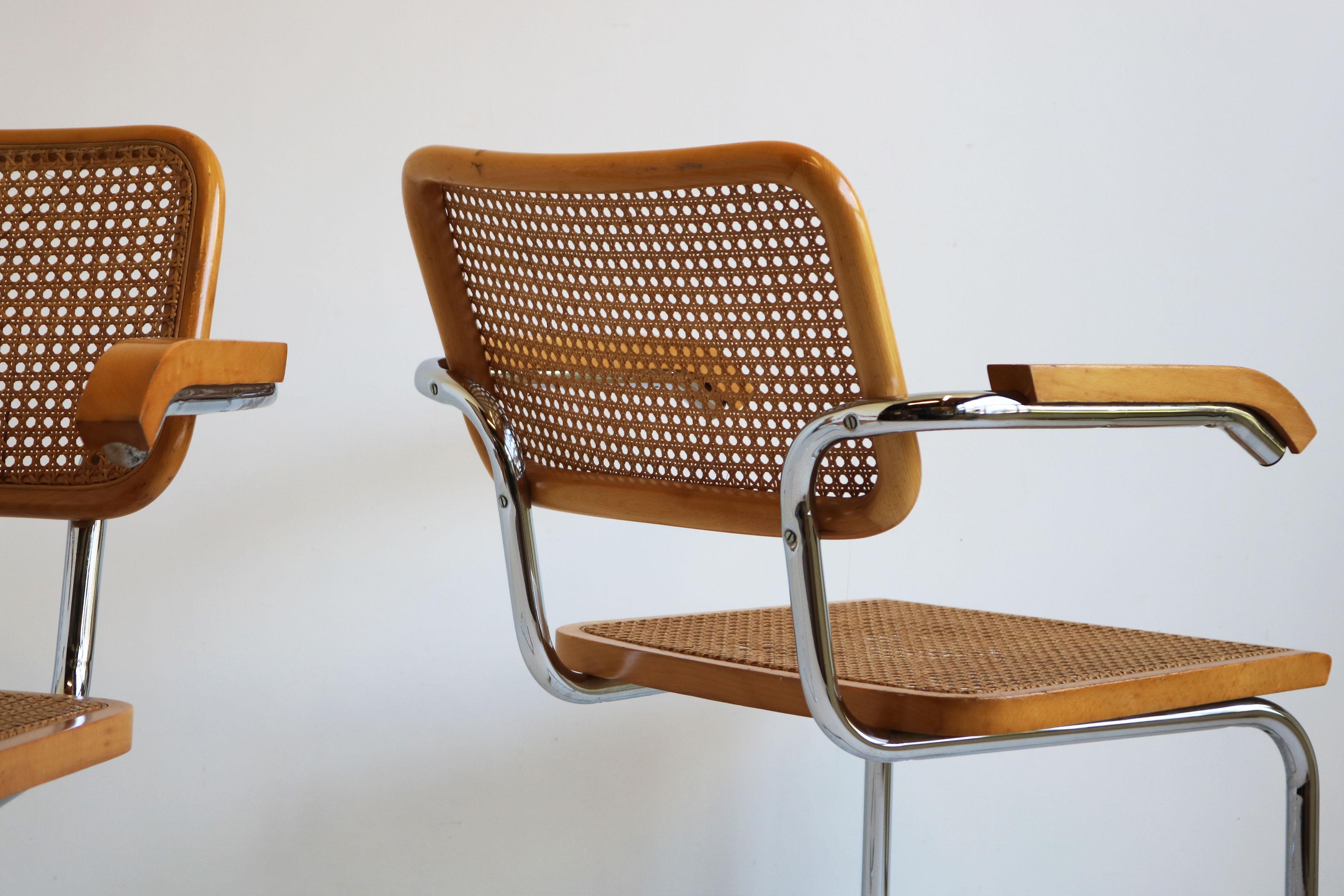 Mid-Century moderno Coppia di poltrone B64 Cesca di Marcel Breuer 1970s Made in italy Cromo Beeche #2 in vendita