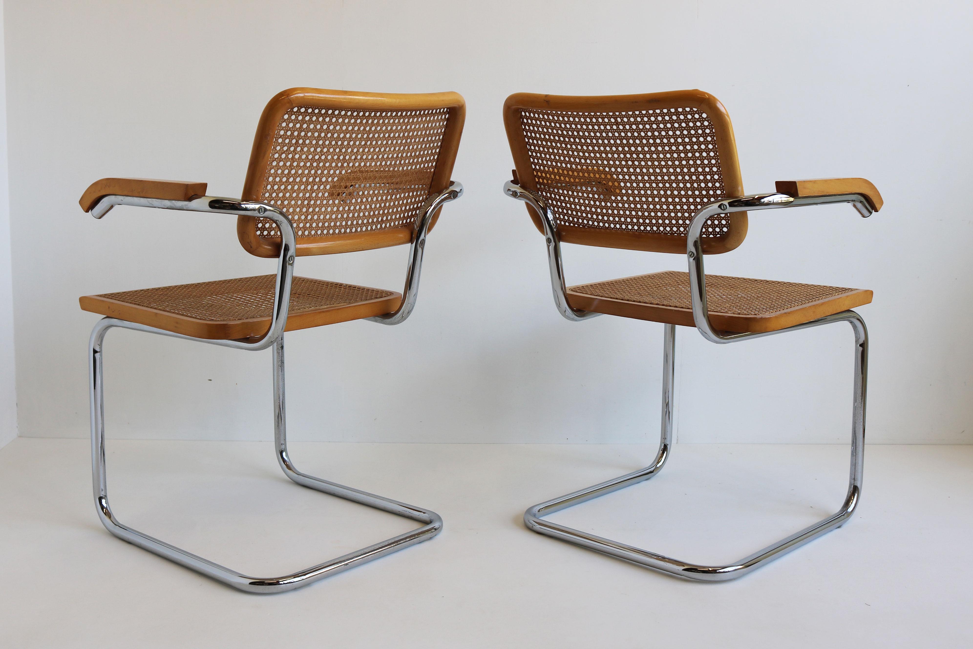 Fatto a mano Coppia di poltrone B64 Cesca di Marcel Breuer 1970s Made in italy Cromo Beeche #2 in vendita
