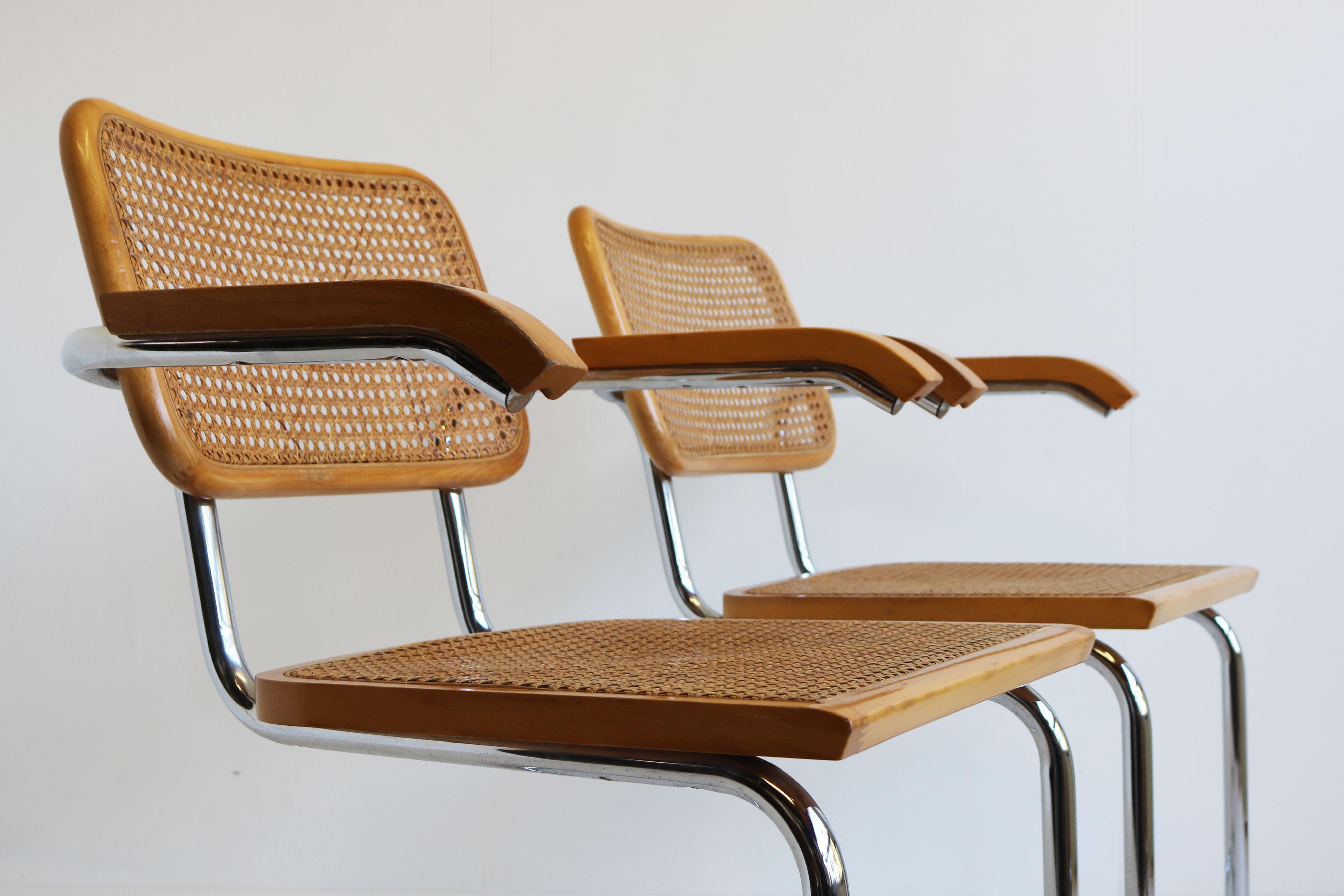 Fine XX secolo Coppia di poltrone B64 Cesca di Marcel Breuer 1970s Made in italy Cromo Beeche #2 in vendita