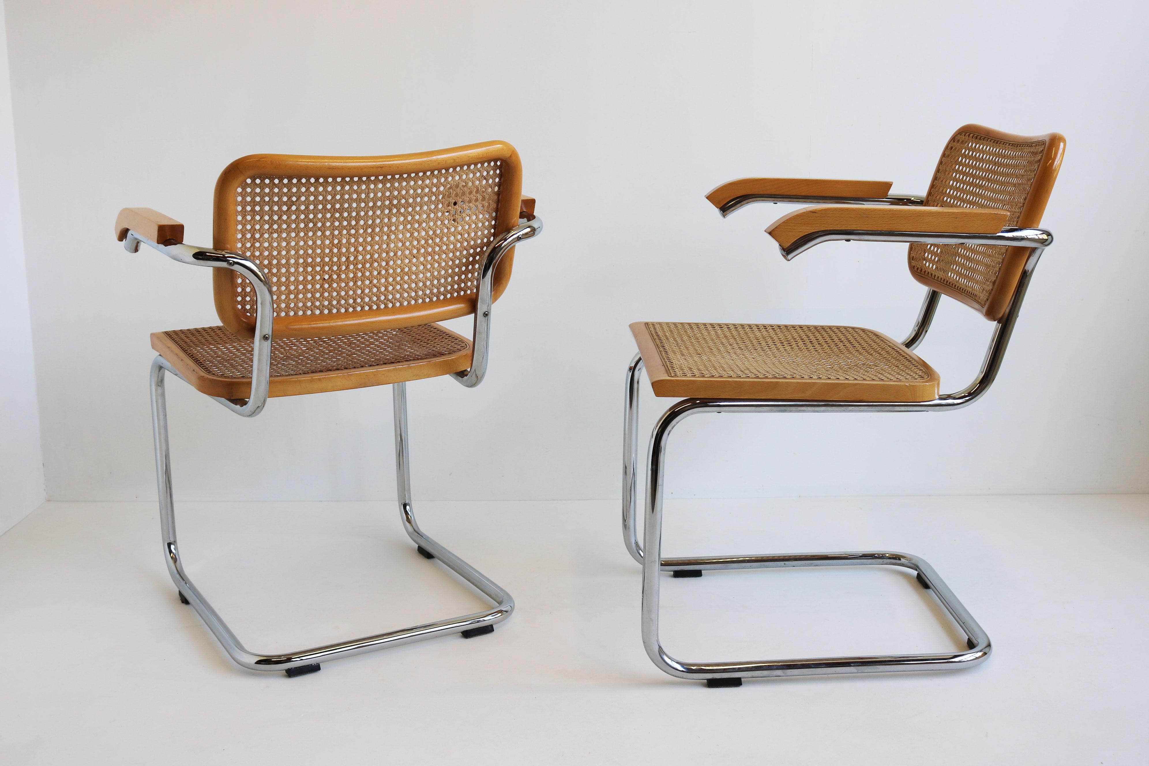 Coppia di poltrone B64 Cesca di Marcel Breuer 1970s Made in italy Chrome Beeche in vendita 5