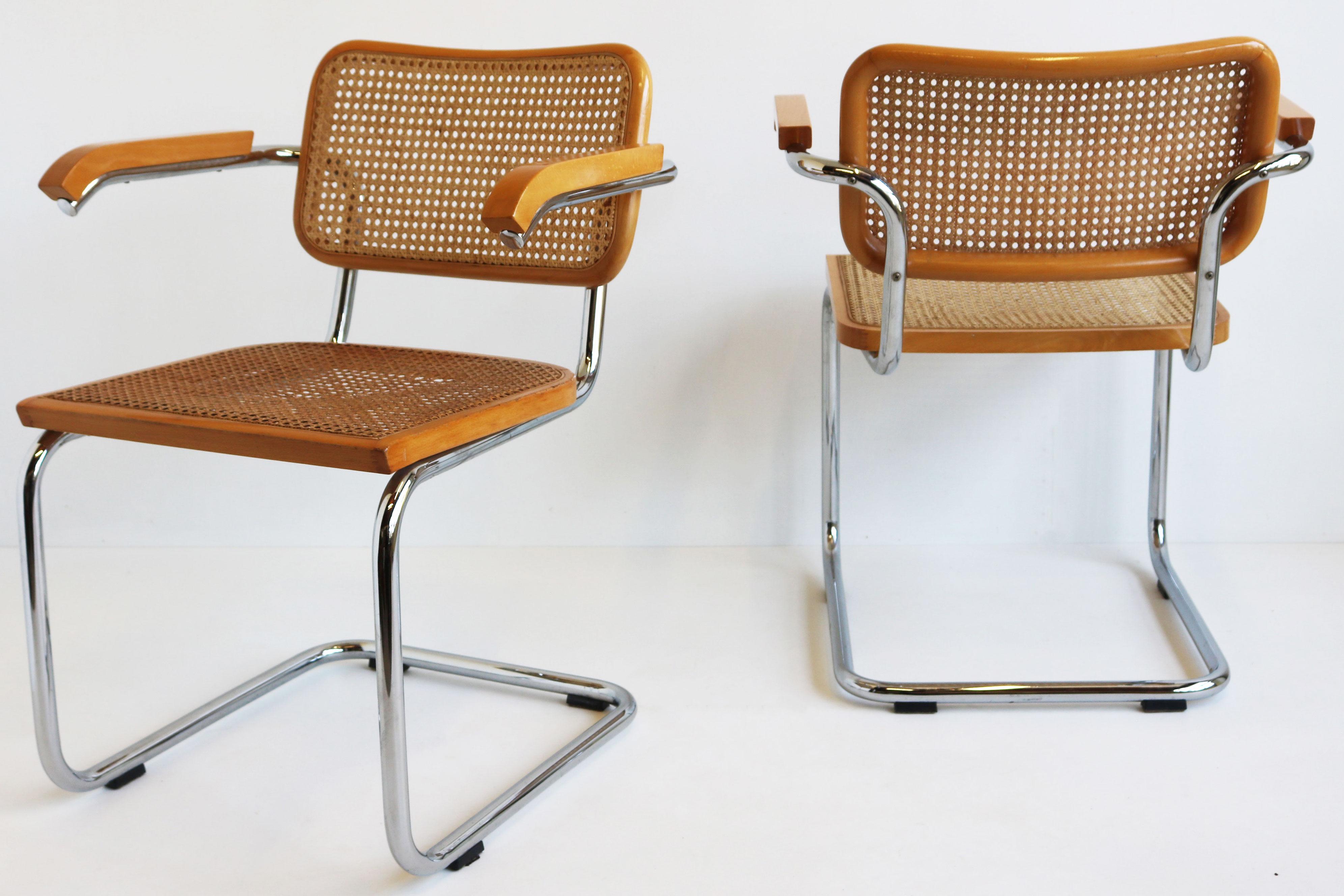 Coppia di poltrone B64 Cesca di Marcel Breuer 1970s Made in italy Chrome Beeche in vendita 6