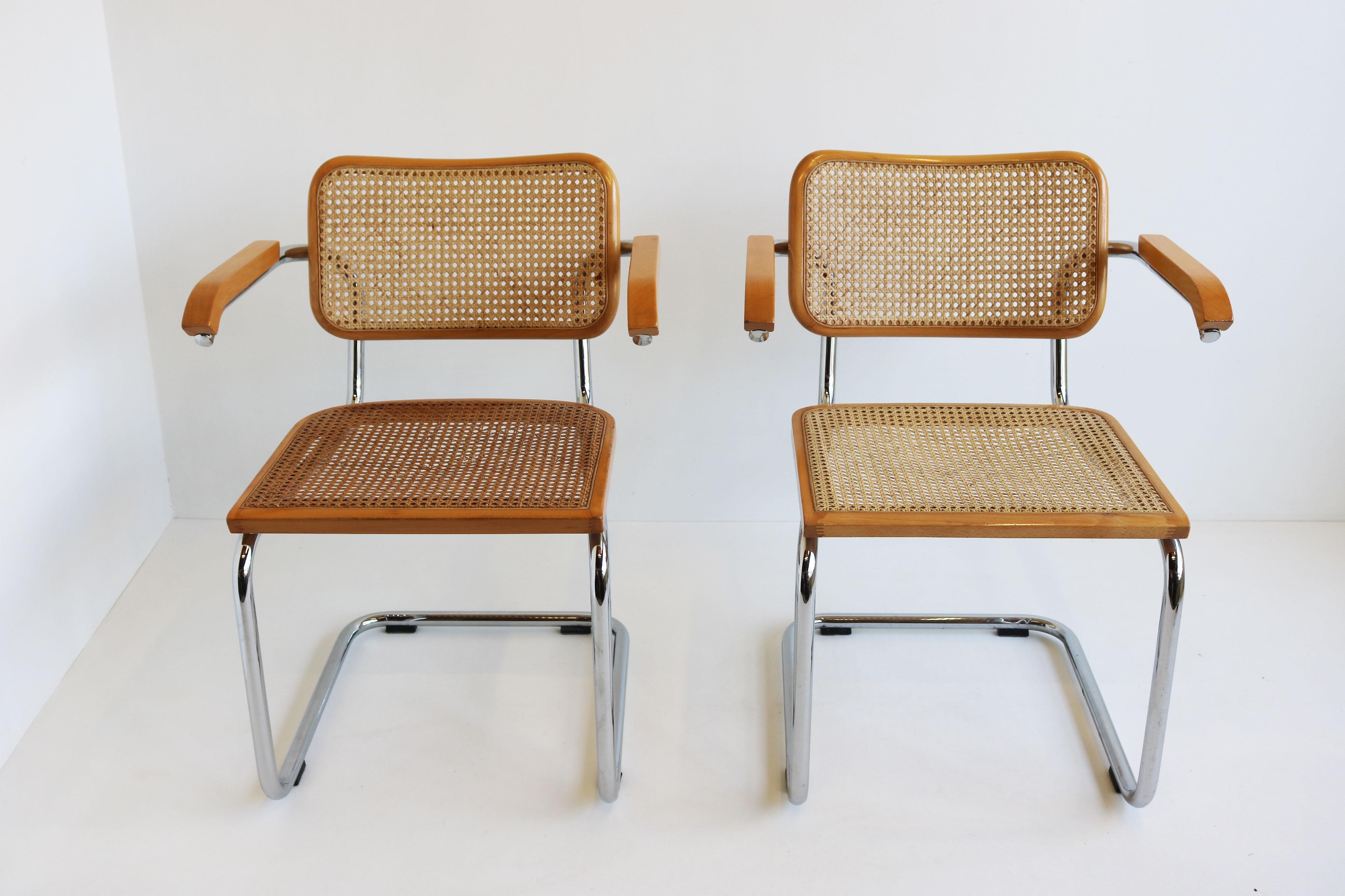 Italiano Coppia di poltrone B64 Cesca di Marcel Breuer 1970s Made in italy Chrome Beeche in vendita
