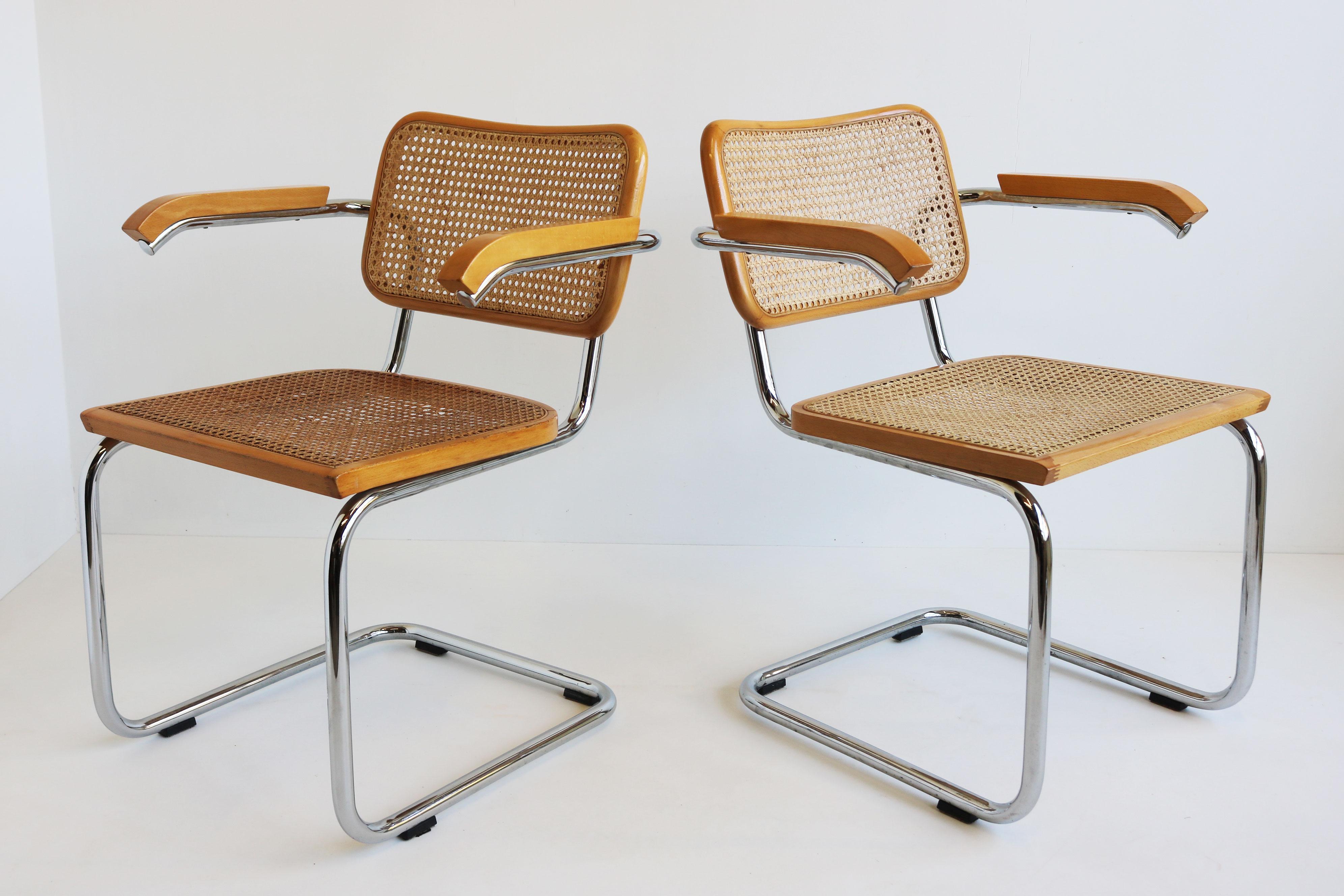 Fine XX secolo Coppia di poltrone B64 Cesca di Marcel Breuer 1970s Made in italy Chrome Beeche in vendita