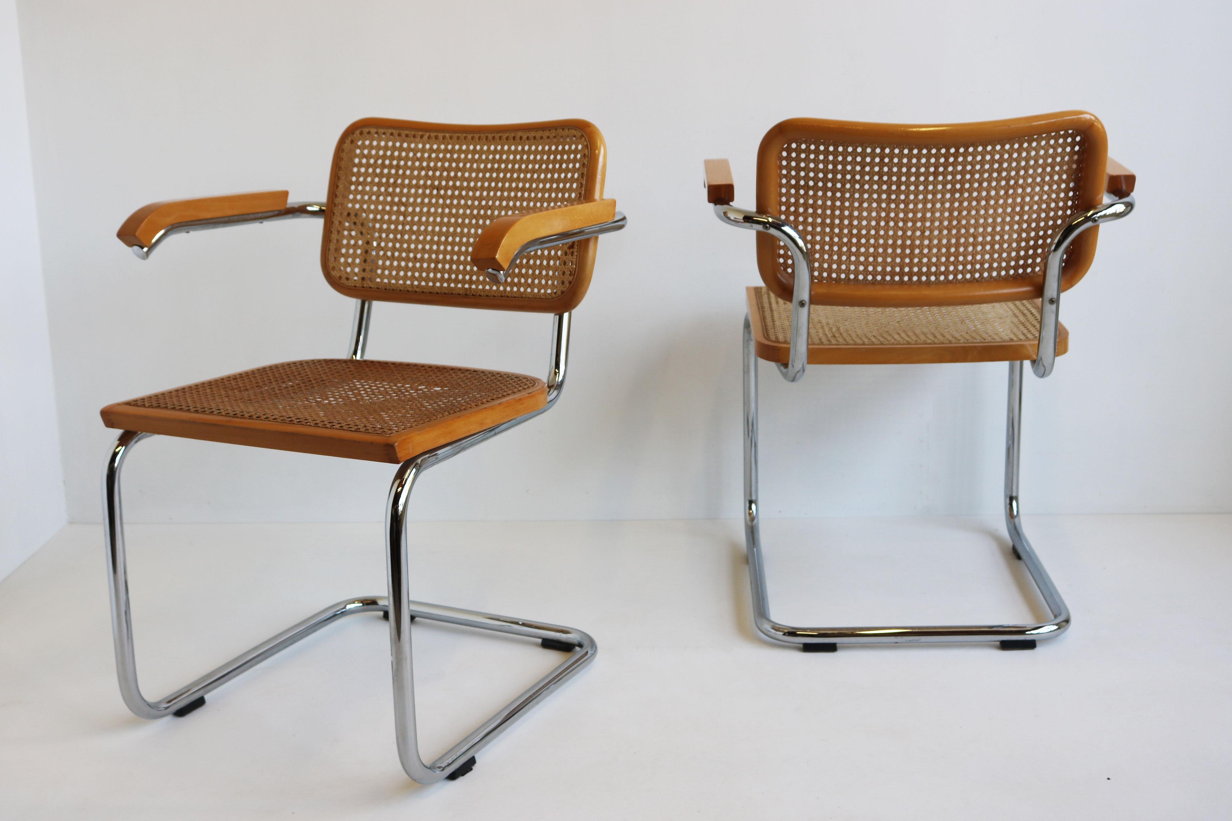 Vimini Coppia di poltrone B64 Cesca di Marcel Breuer 1970s Made in italy Chrome Beeche in vendita
