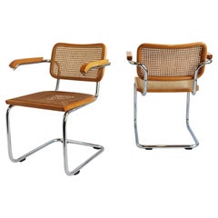 Pareja de sillones Cesca B64 de Marcel Breuer años 70 Made in italy Haya cromada