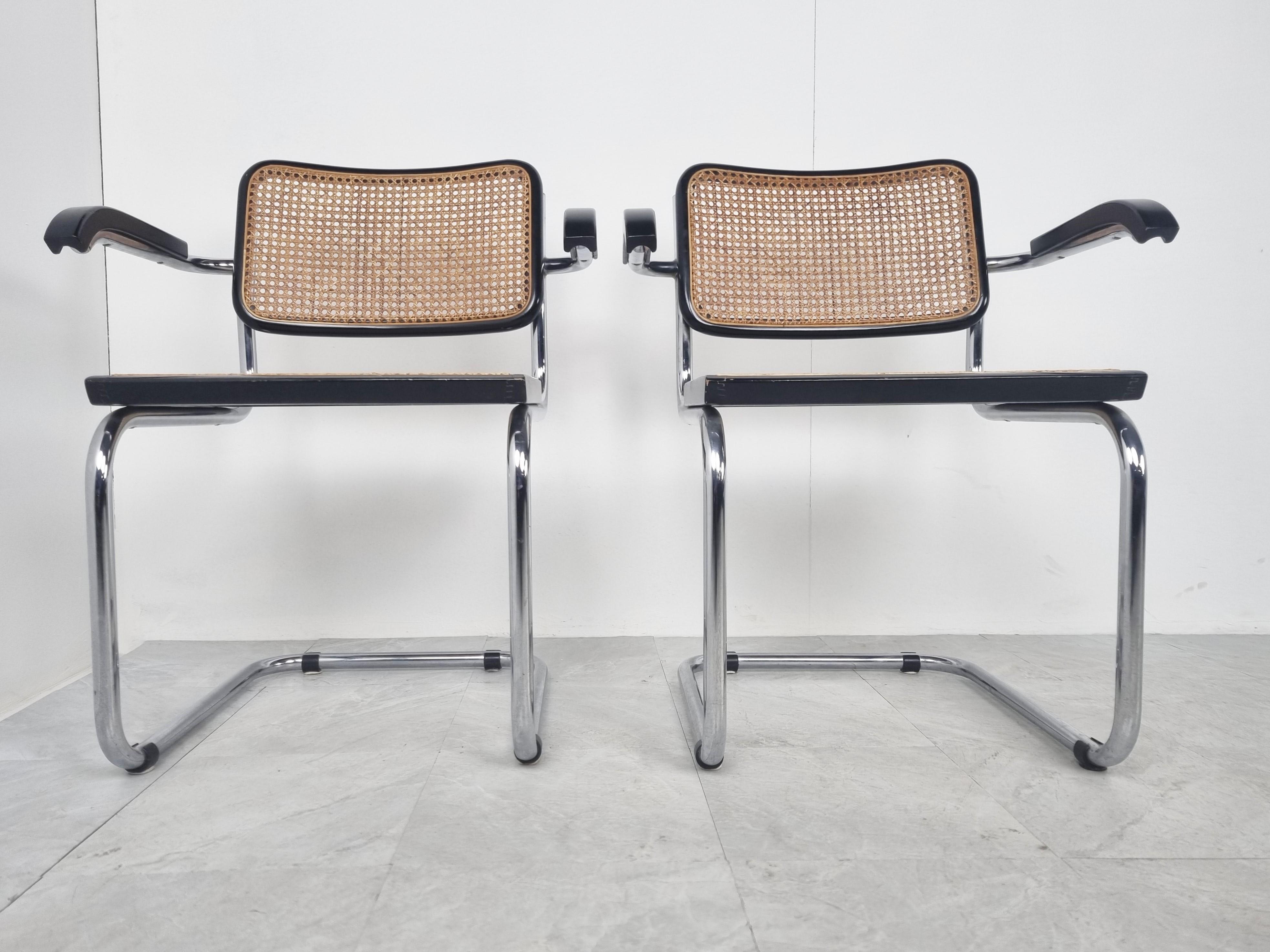Bauhaus Pair of B64 Marcel Breuer Armchairs, Made in Italy, 1970s