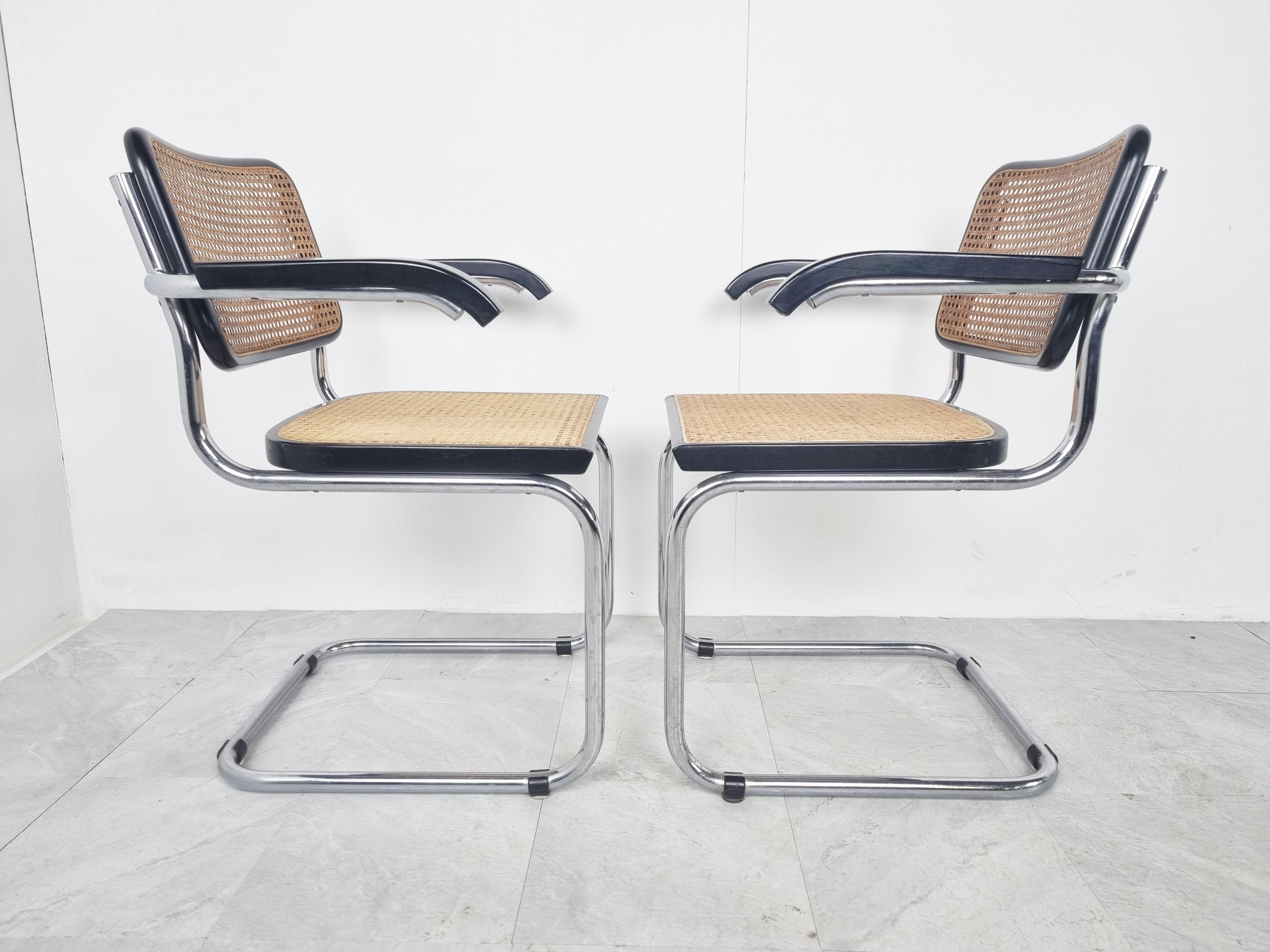 Late 20th Century Pair of B64 Marcel Breuer Armchairs, Made in Italy, 1970s