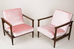 Pareja de sillones de terciopelo rosa bebé, diseño de Edmund Homa, años 60