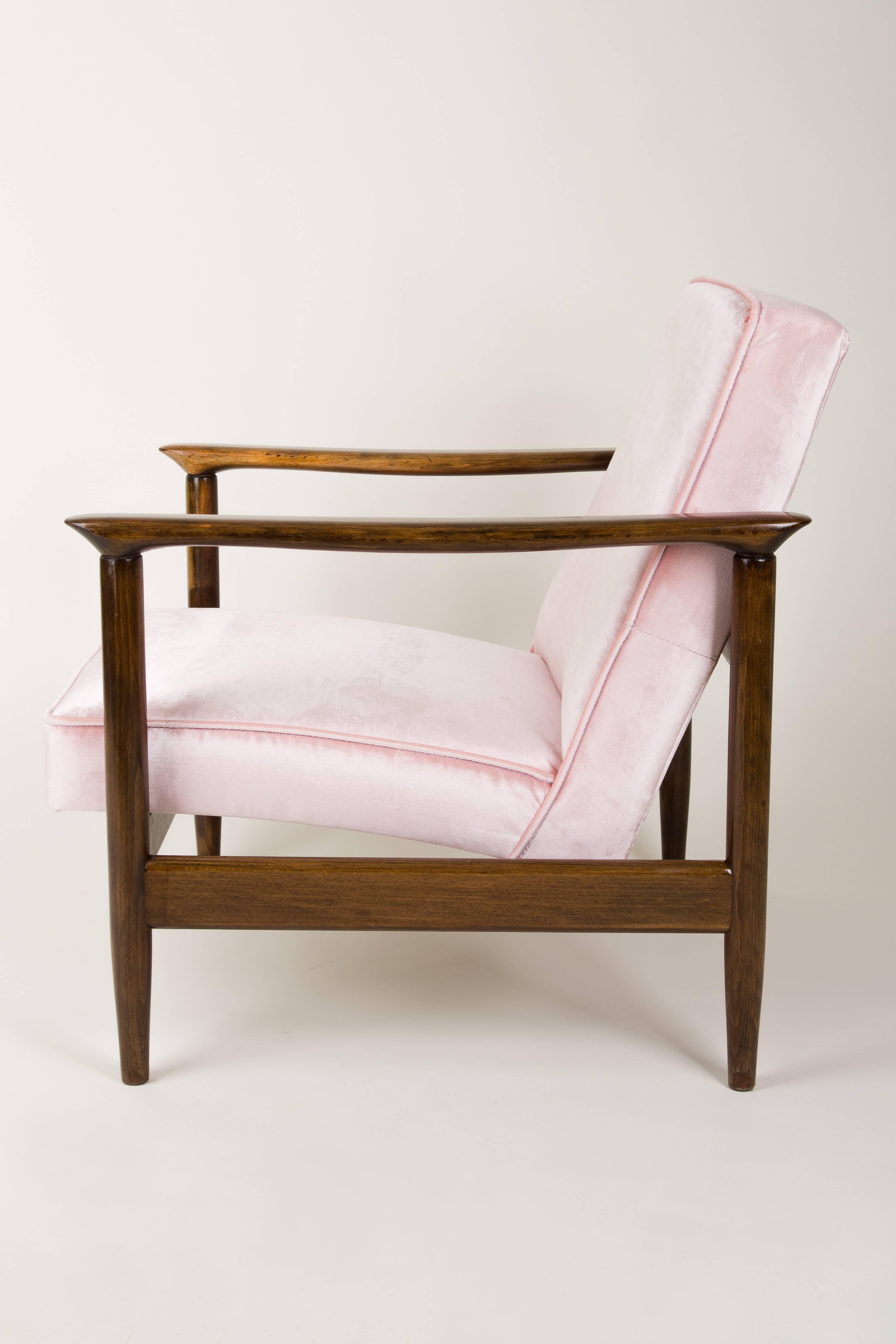 Textile Pair of Baby Pink Velvet Armchairs, Designed by Edmund Homa, 1960s For Sale