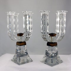 Pair of Baccarat Art Deco Lead Crystal Four Light Candelabra