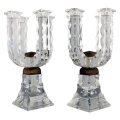 Pair of Baccarat Art Deco Lead Crystal Four Light Candelabra