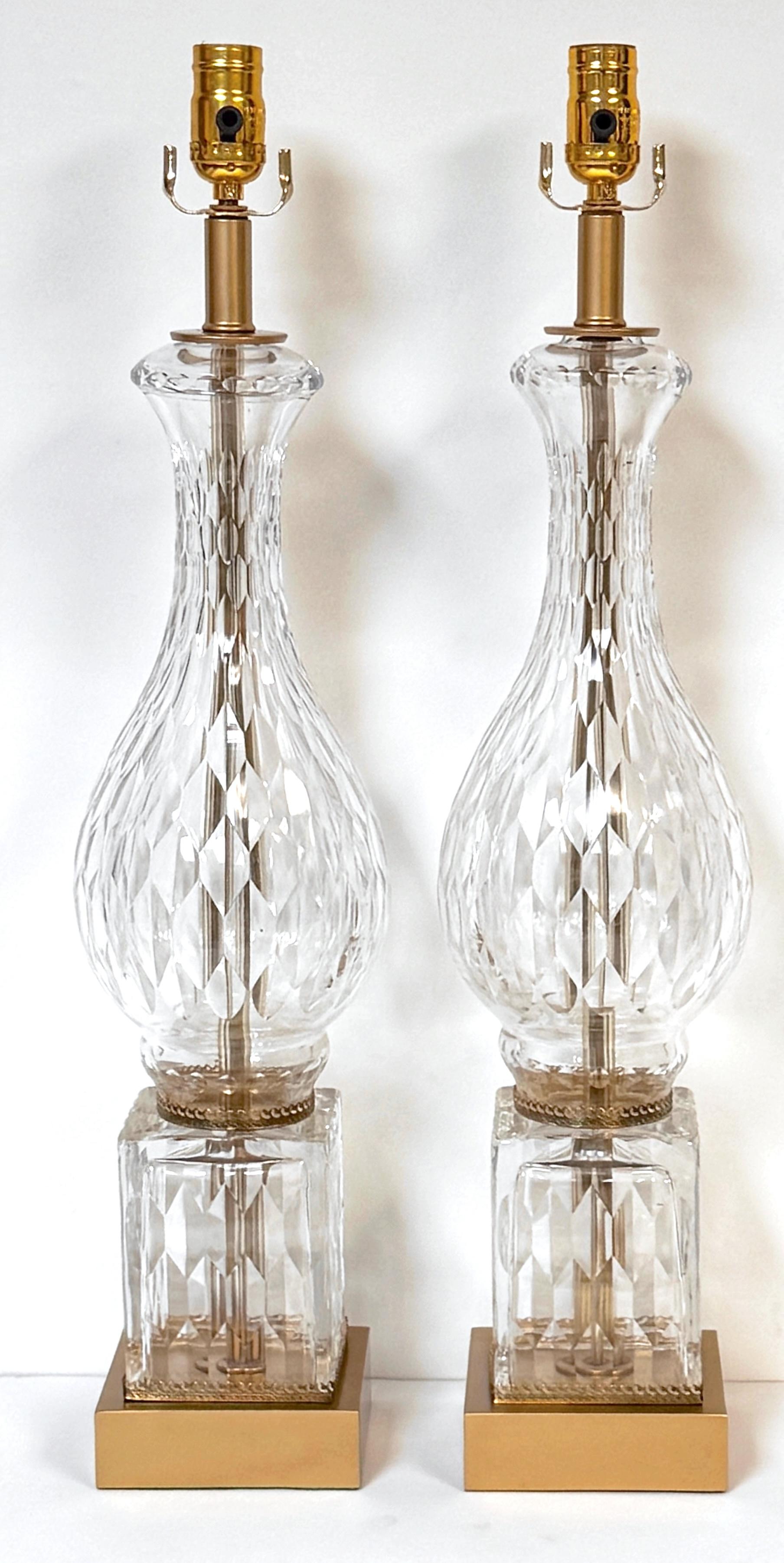 Neoclassical Pair of Baccarat (Attributed) Crystal Baluster Column Lamps, France Circa 1950s For Sale