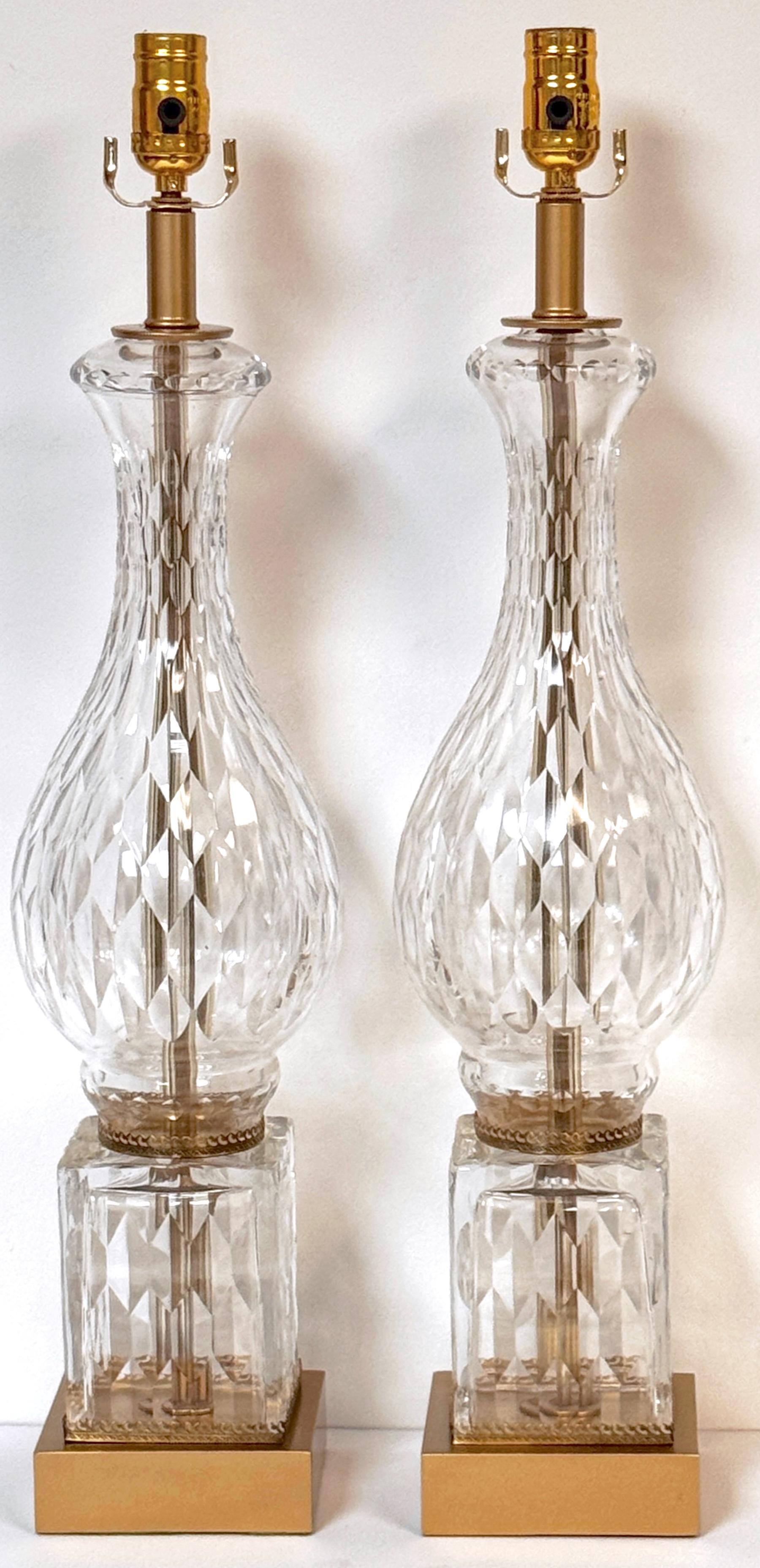 Pair of Baccarat (Attributed) Crystal Baluster Column Lamps, France Circa 1950s In Good Condition For Sale In West Palm Beach, FL