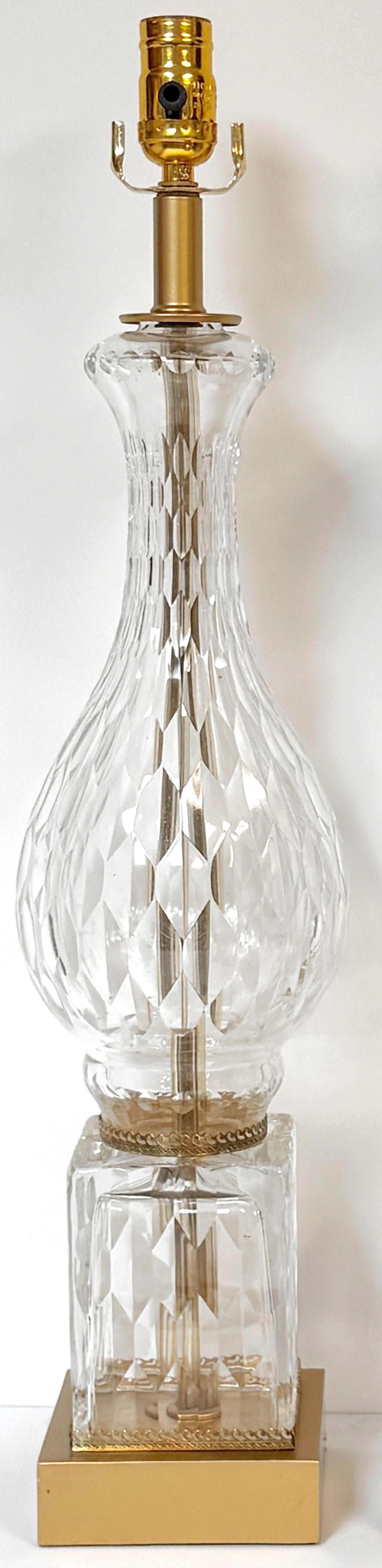 Pair of Baccarat (Attributed) Crystal Baluster Column Lamps, France Circa 1950s For Sale 1