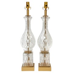 Pareja de Lámparas de Columna con Balaustre de Cristal Baccarat (Atribuidas), Francia Circa 1950s