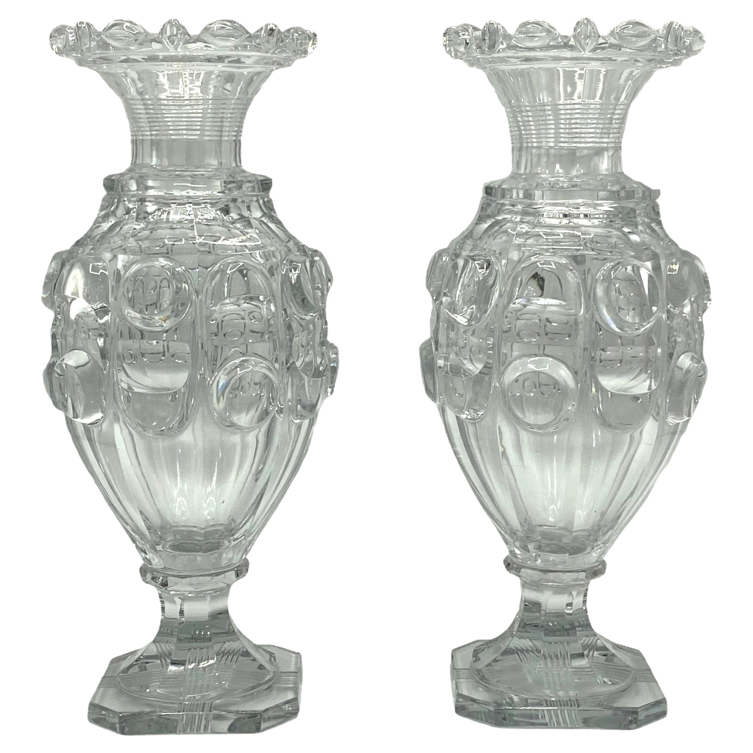 Pair of Baccarat Attributed Cut Crystal Vases