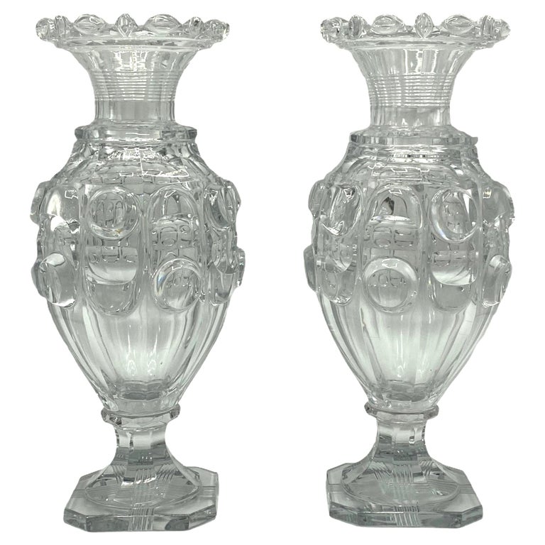 Pair of Baccarat Attributed Cut Crystal Vases at 1stDibs