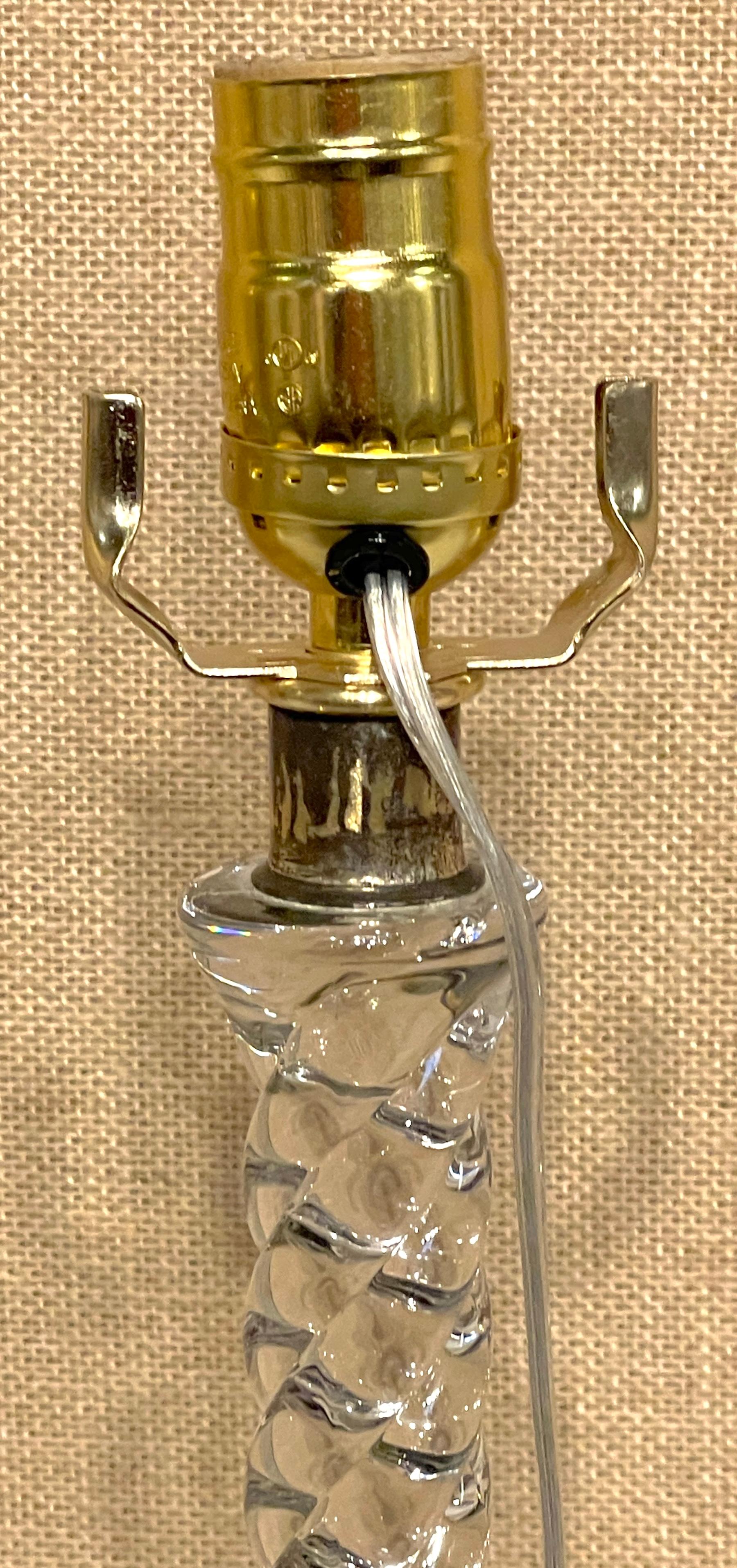 19th Century Pair of Baccarat 'Bamboo' Pattern Crystal Candlesticks, Now as Lamps