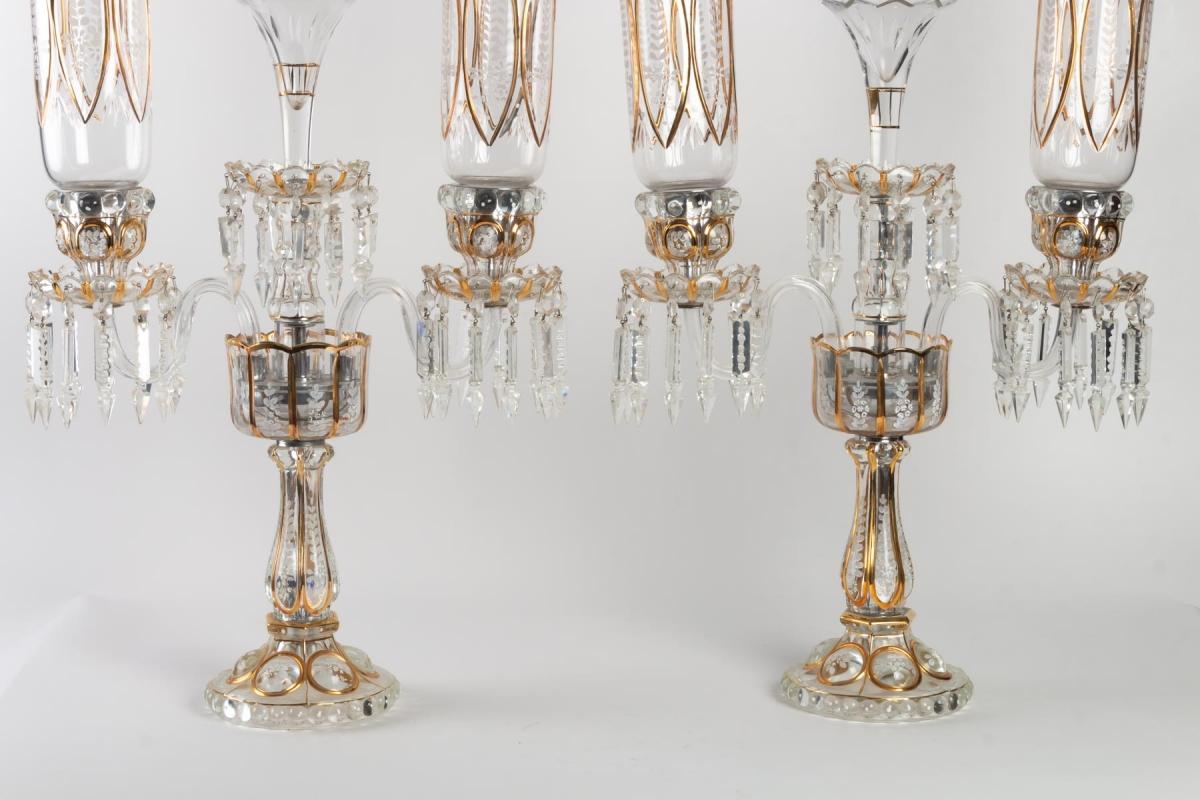 Pair of Baccarat Candelabra with Three Arms 6