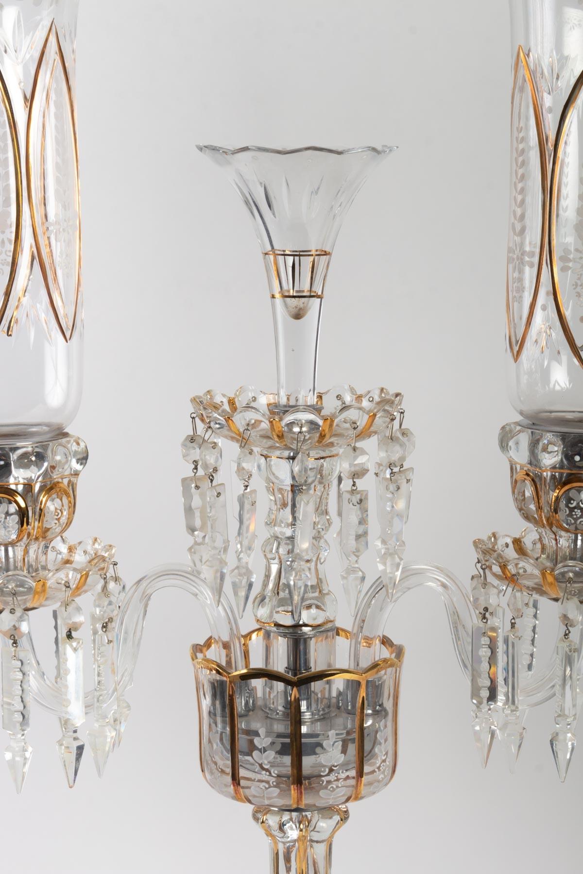 Pair of Baccarat Candelabra with Three Arms 7