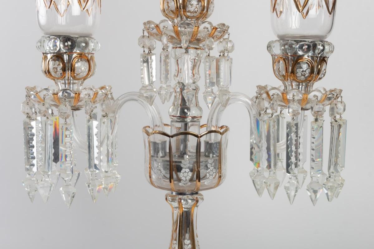 19th Century Pair of Baccarat Candelabra with Three Arms