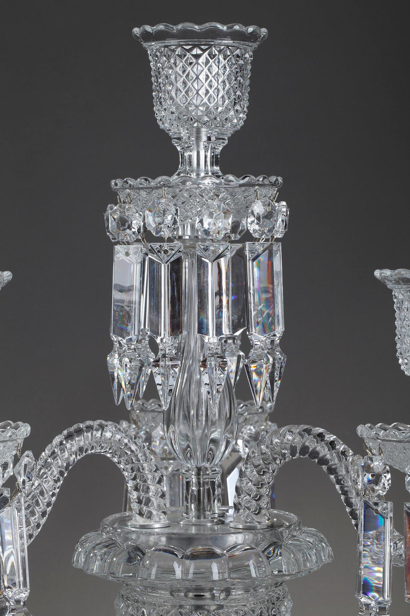 Pair of Baccarat Candelabras in Molded Crystal with Four Lights 5