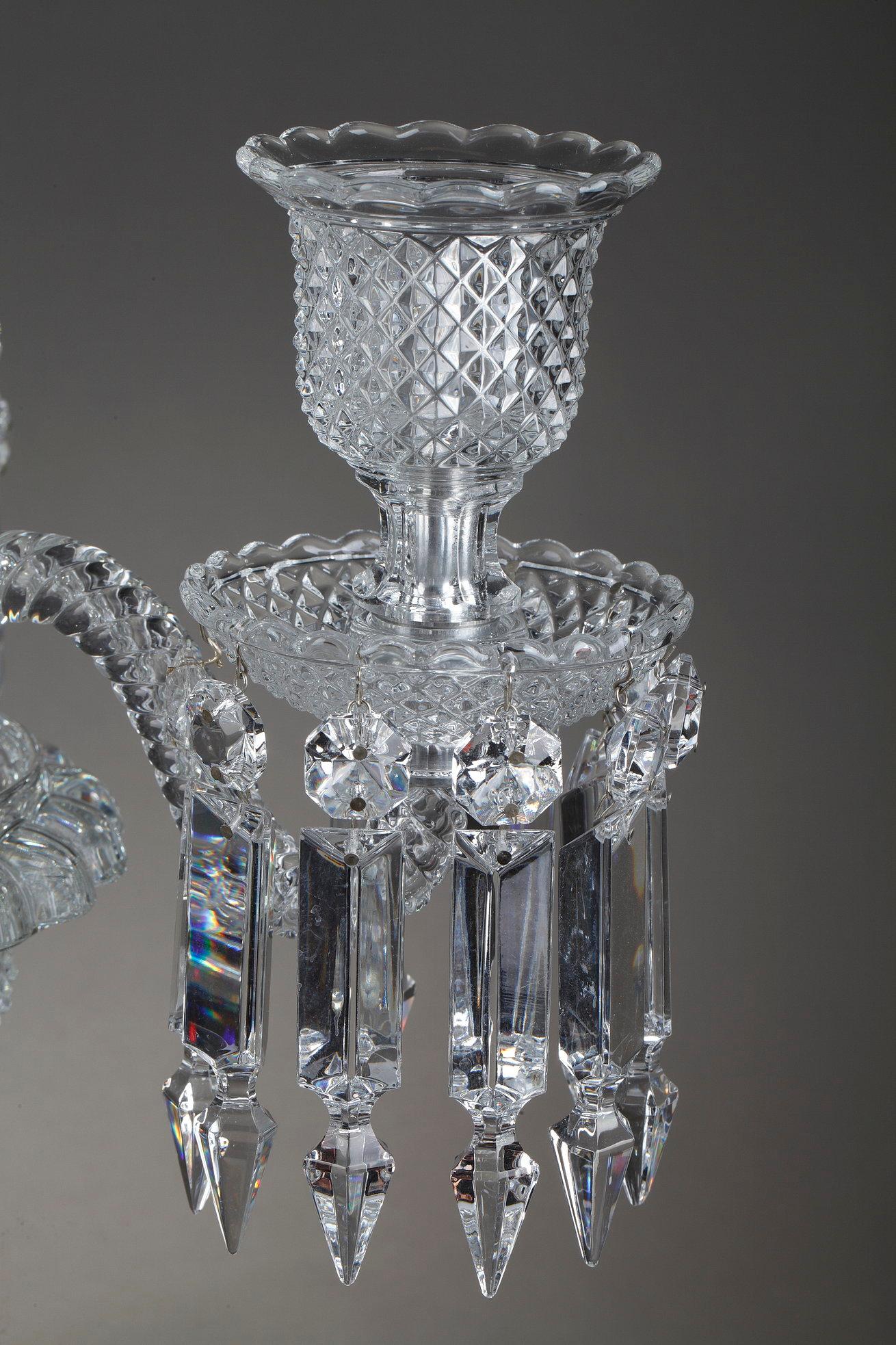 Pair of Baccarat Candelabras in Molded Crystal with Four Lights 6