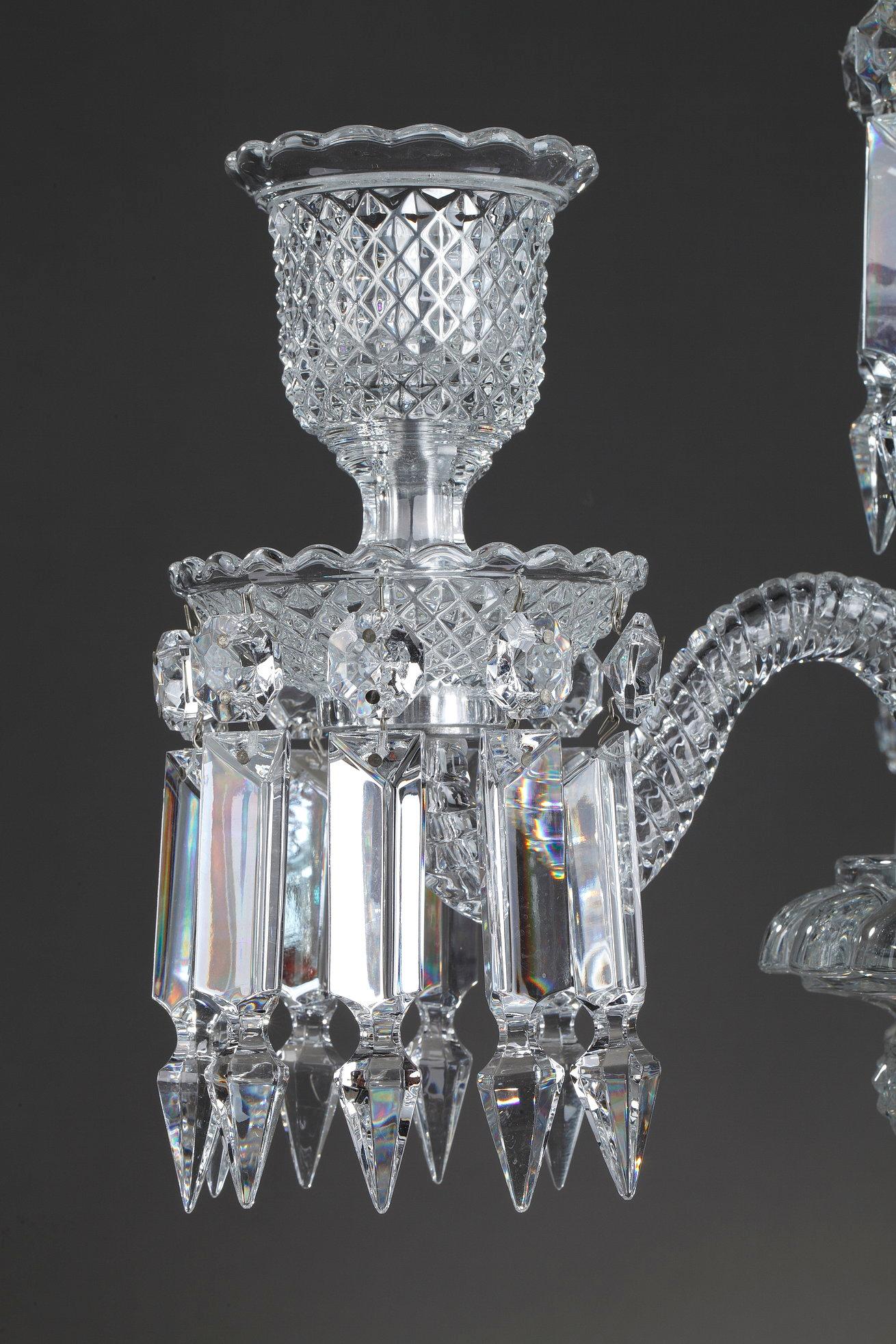 Pair of Baccarat Candelabras in Molded Crystal with Four Lights 8