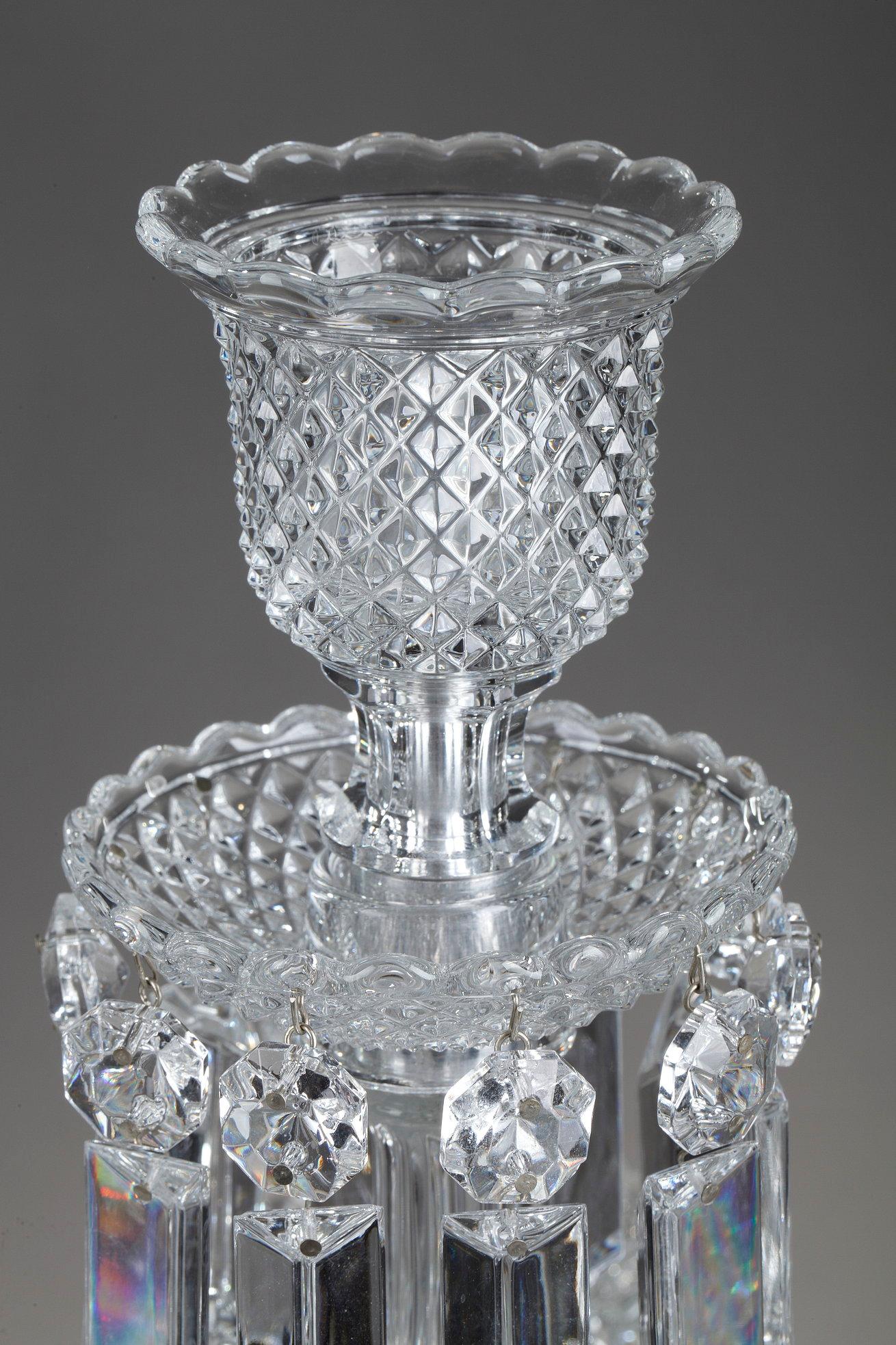 Pair of Baccarat Candelabras in Molded Crystal with Four Lights 9