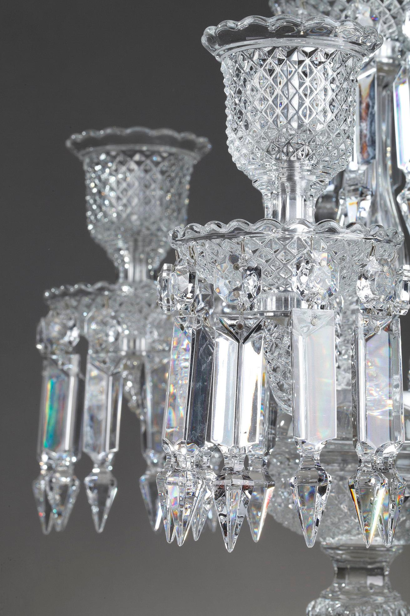 Pair of Baccarat Candelabras in Molded Crystal with Four Lights 10