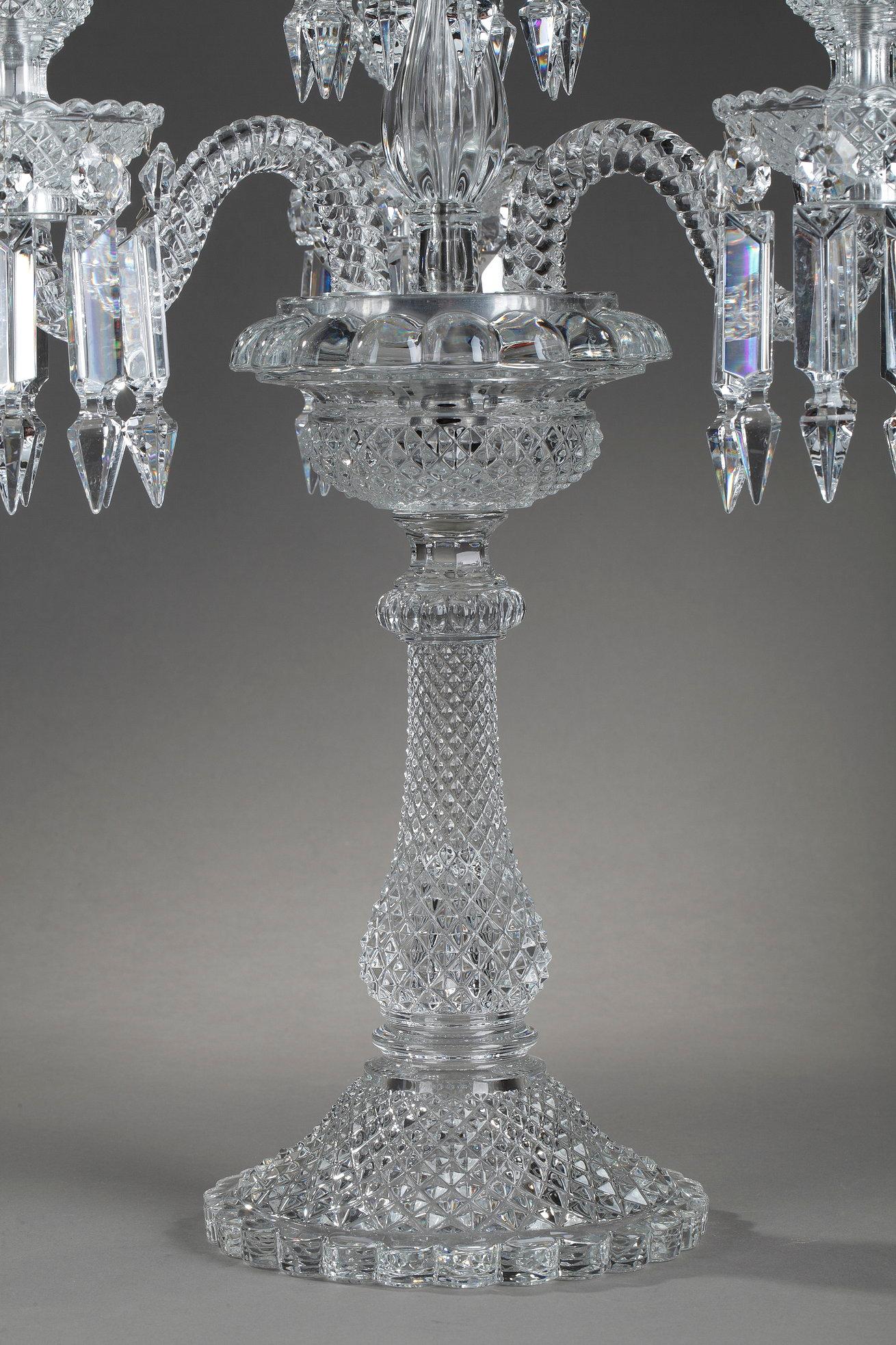 Pair of Baccarat Candelabras in Molded Crystal with Four Lights 1