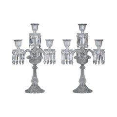 Pair of Baccarat Candelabras in Molded Crystal with Four Lights
