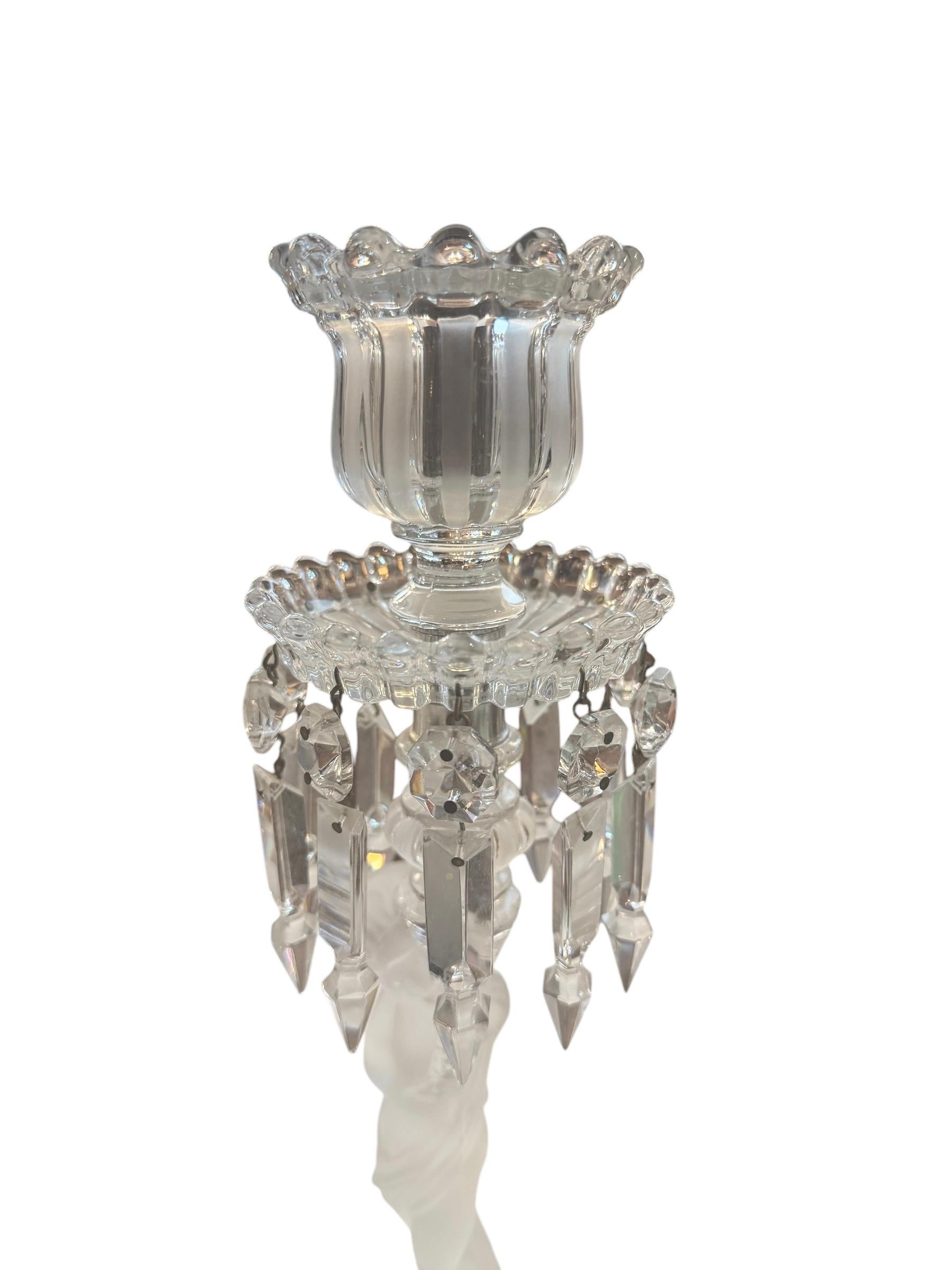 XXI secolo e contemporaneo Pair of Baccarat Clear and Frosted Glass Enfant Lusters/Candlesticks in vendita
