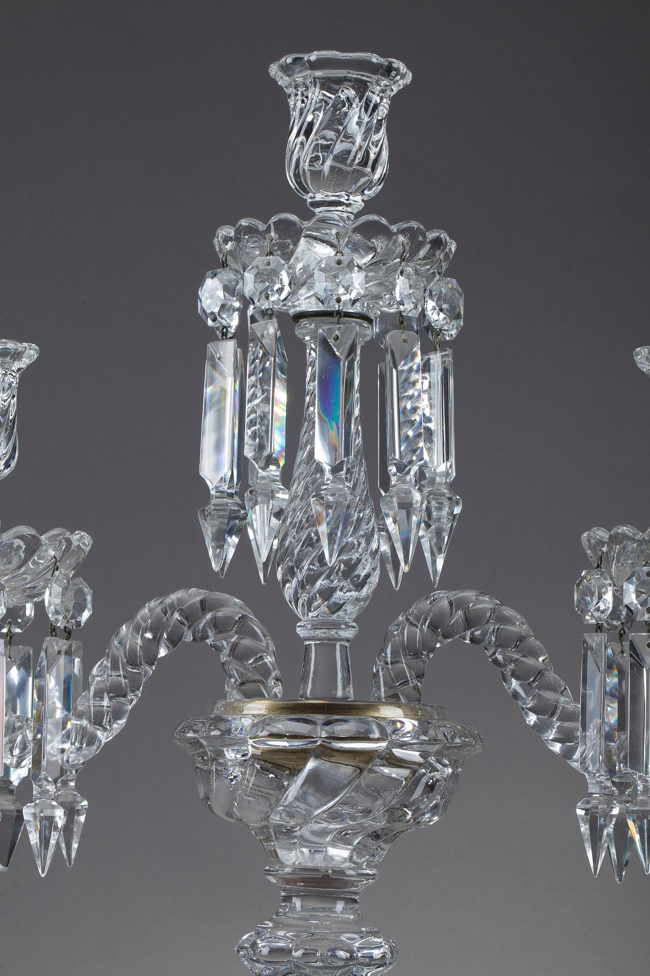 Late 20th Century Pair of Baccarat Crystal Candelabra