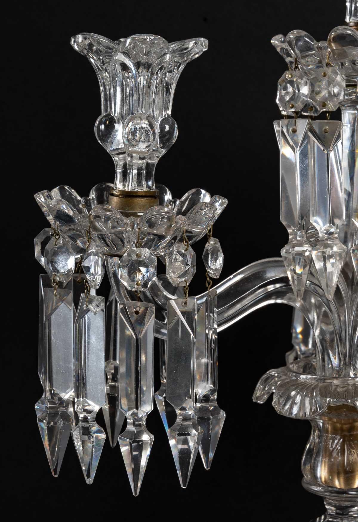 French Pair of Baccarat Crystal Candelabras, Early 20th Century