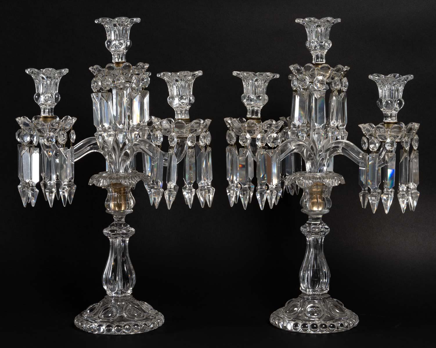 Pair of Baccarat Crystal Candelabras, Early 20th Century In Good Condition In Saint-Ouen, FR